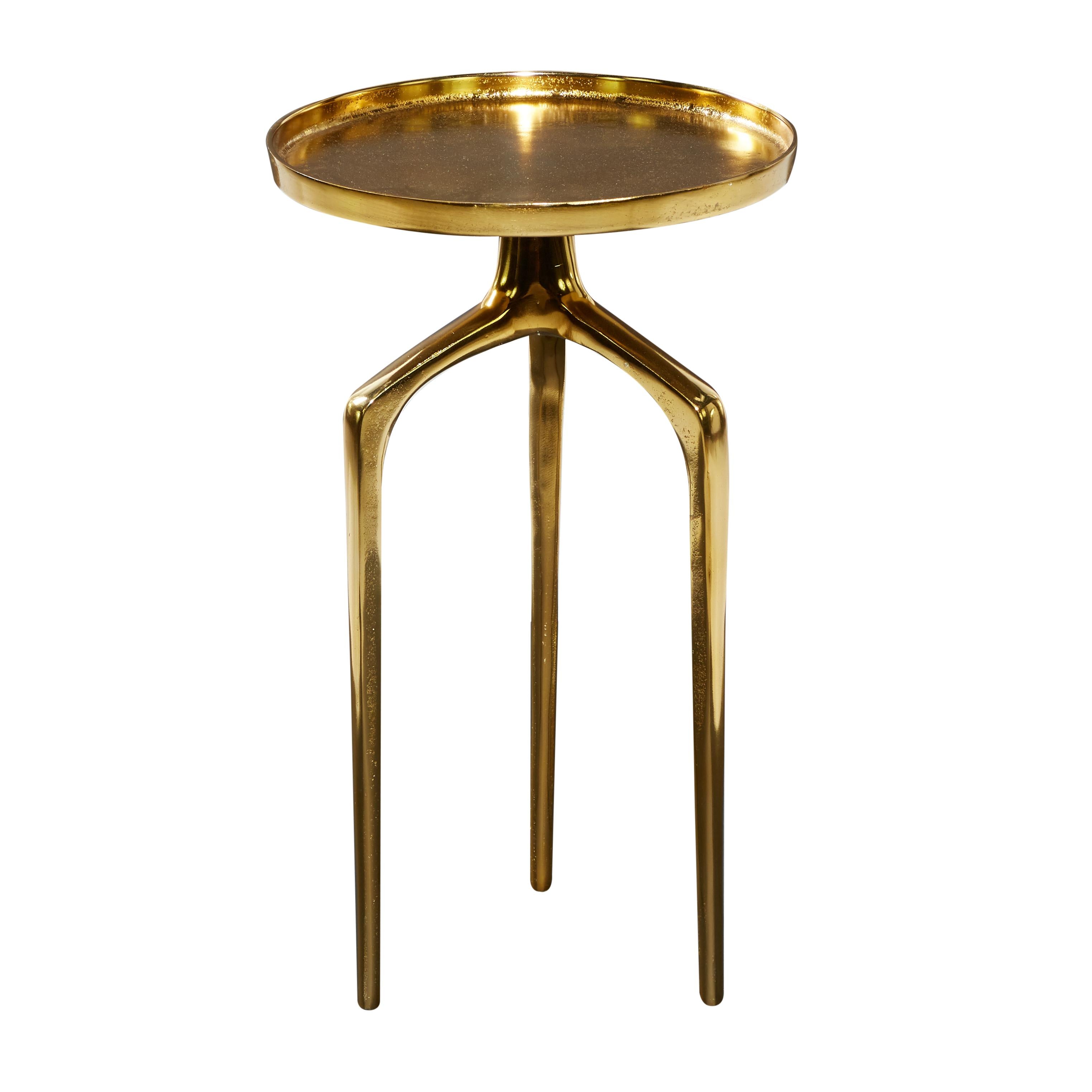 Aluminum Metal Tray Inspired Top Side End Accent Table with 3 Tripod Legs
