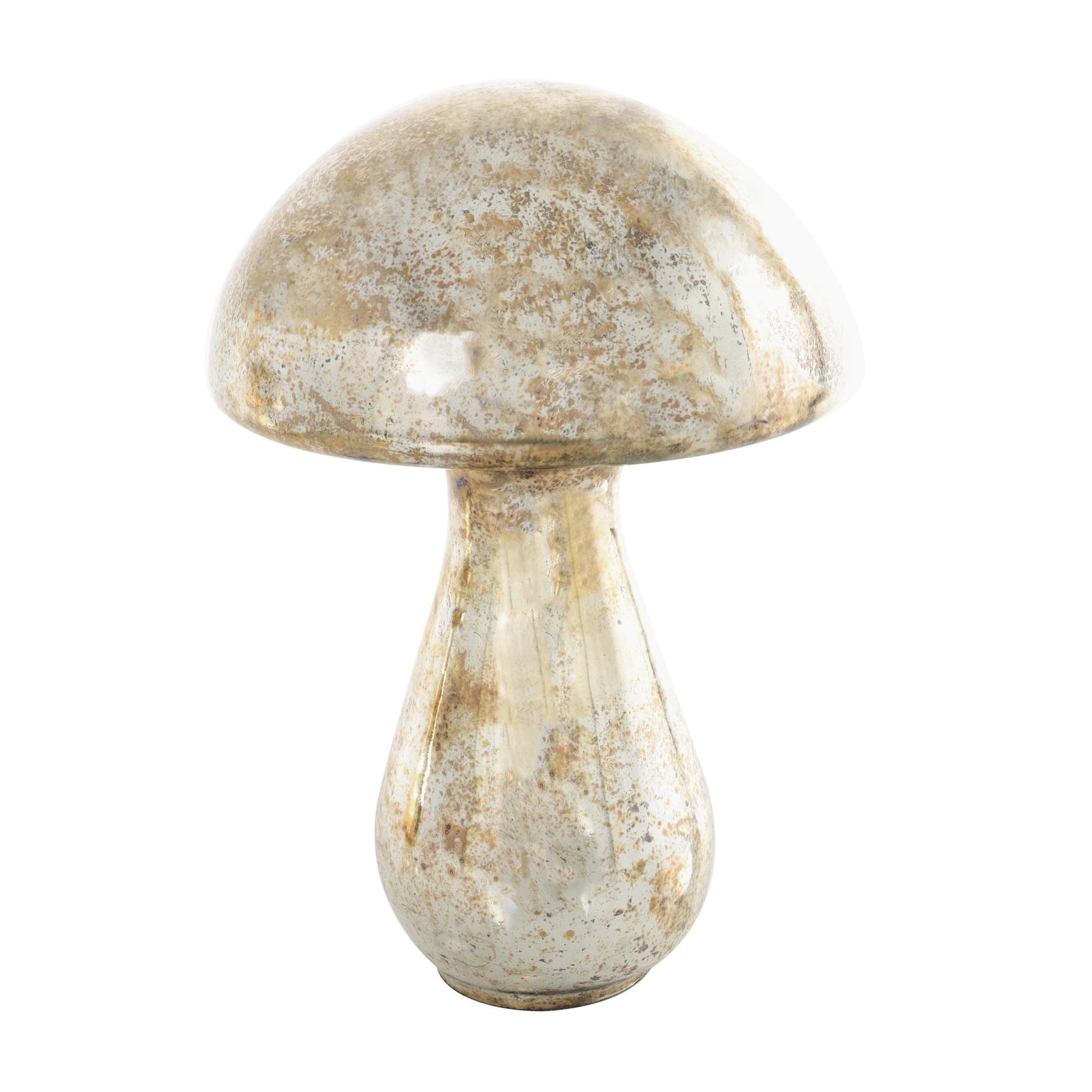 Set of 2 Mushroom Glass Handmade Glossy Weathered Decorative Sculpture
