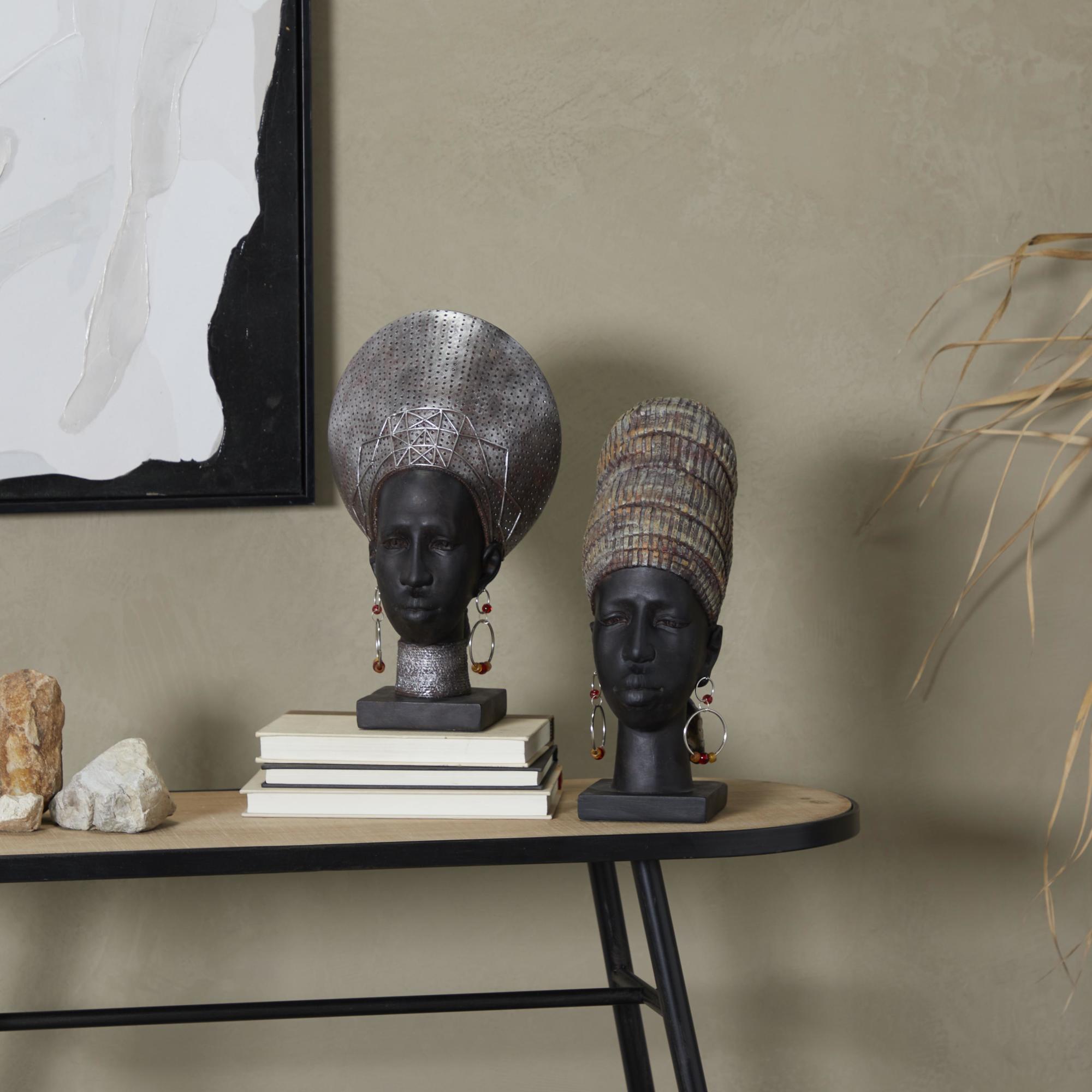Set of 2 Woman Black Polyresin African Decorative Sculpture