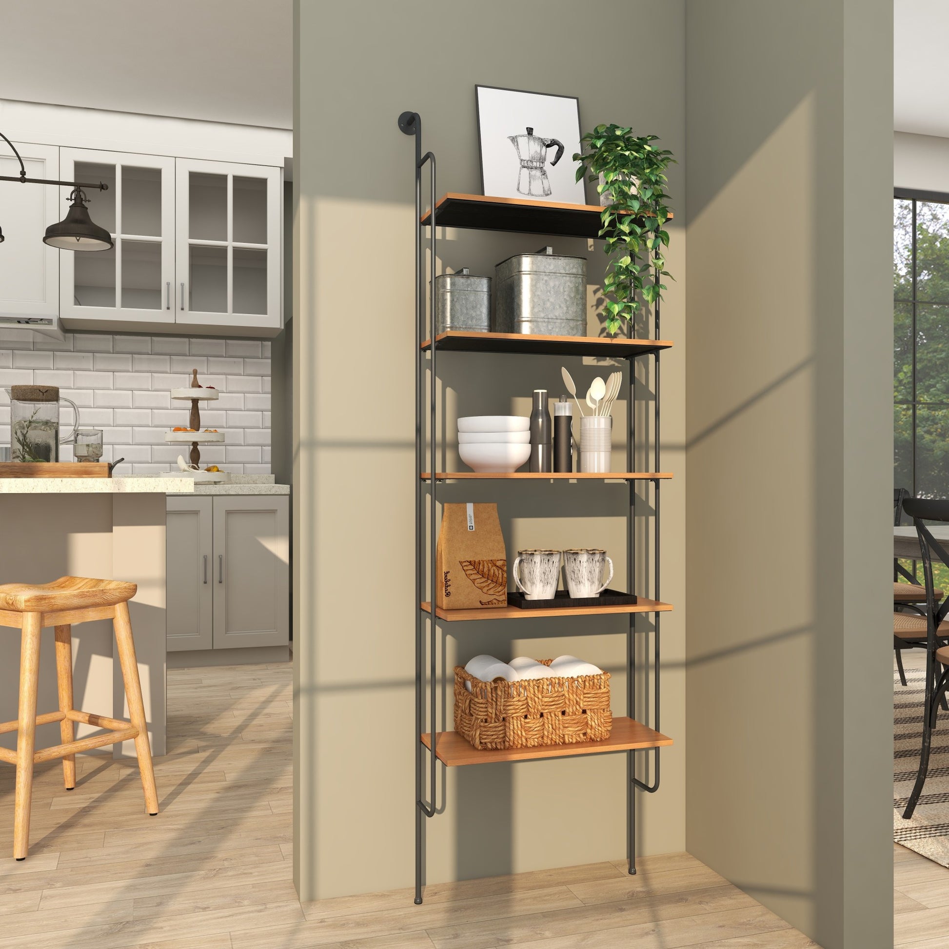 Brown Metal 5 Shelves Room Wall Shelf