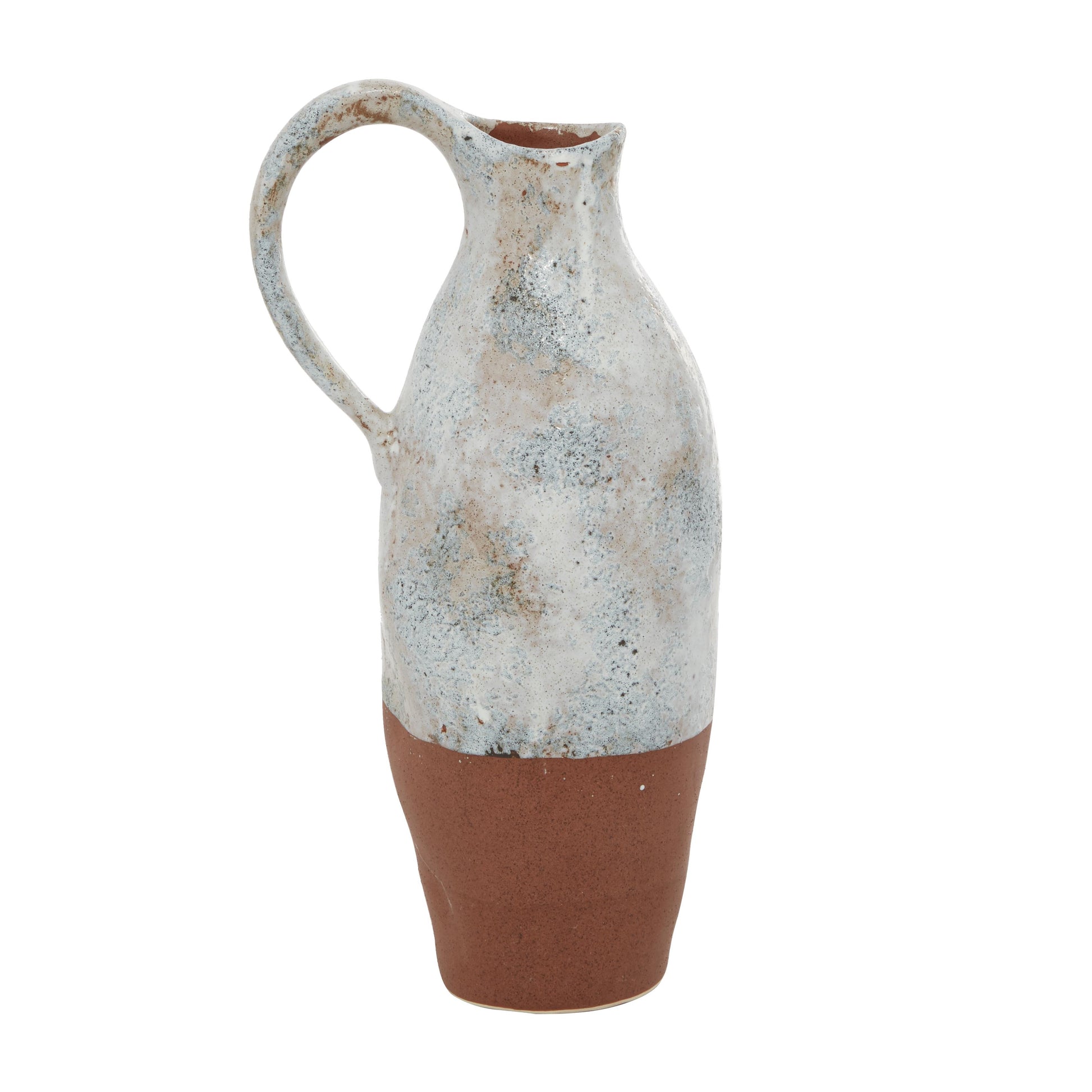 White Ceramic Handmade Decorative Vase with Terracotta Accents