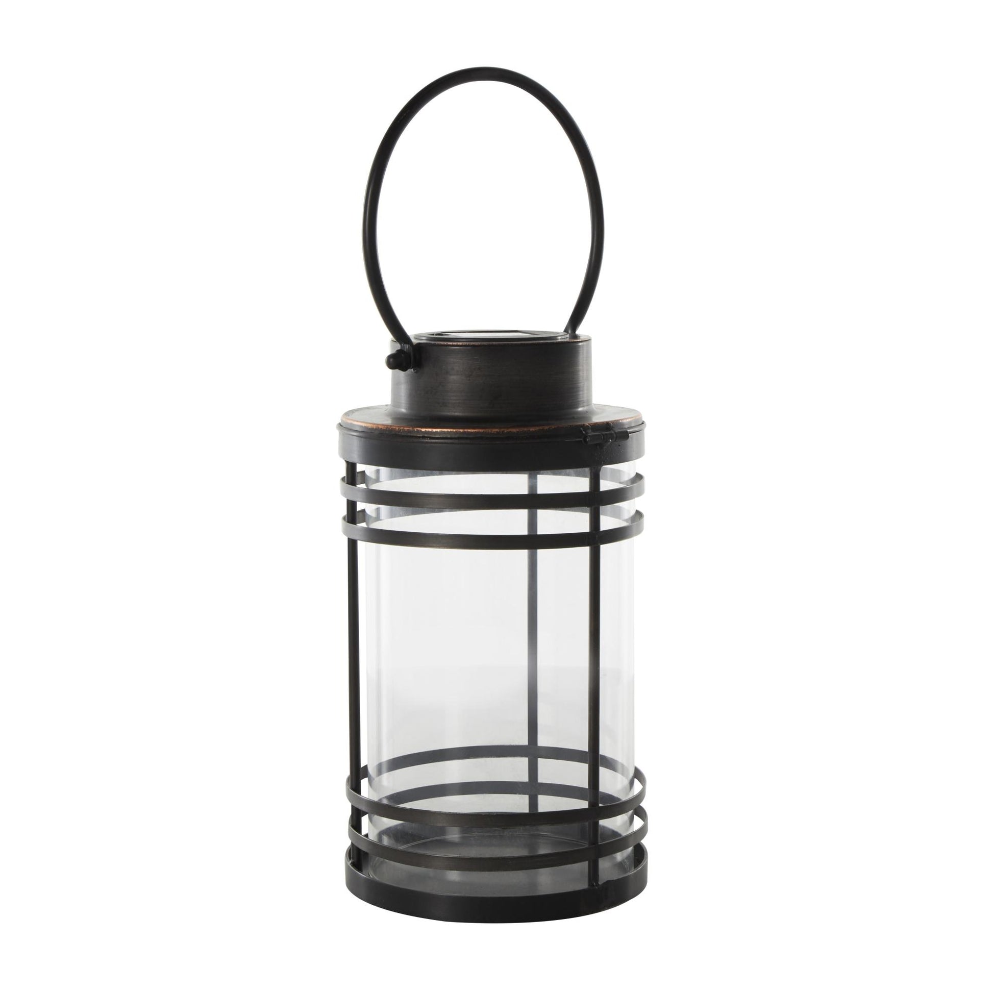Black Metal Indoor Outdoor Candle Lantern with Round Circle Lines
