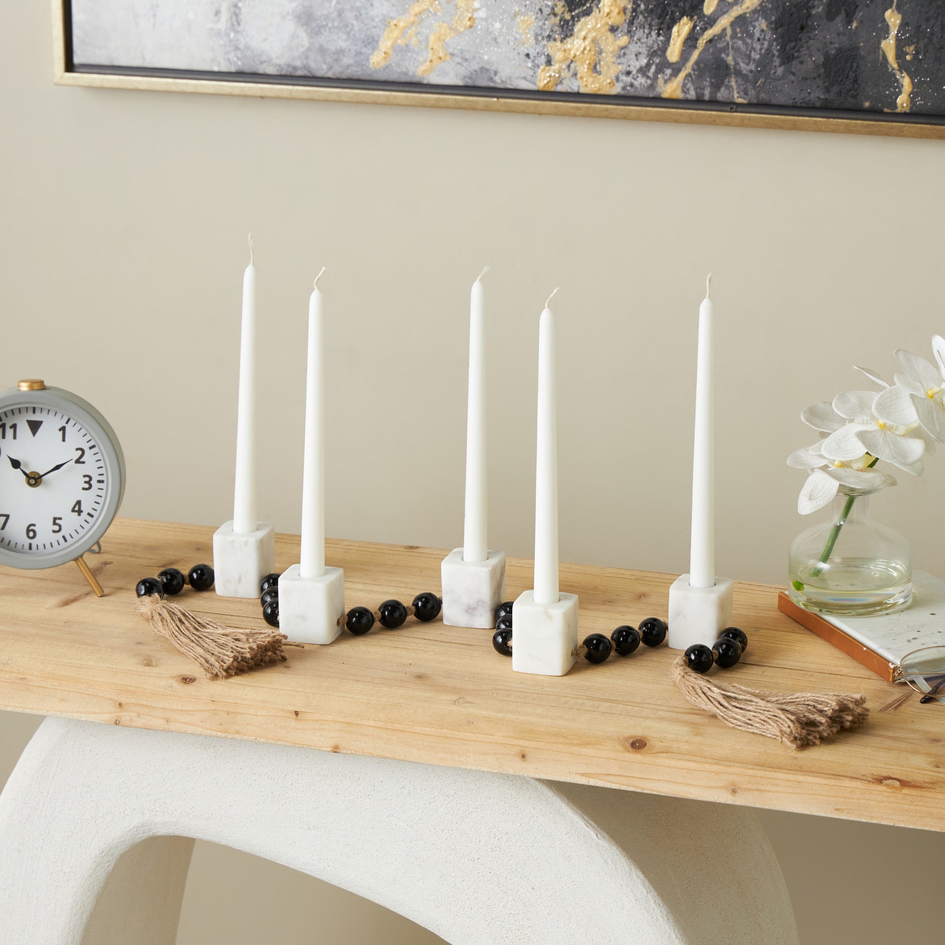 Wood Garland Decorative Candle Holder with Brown Tassel