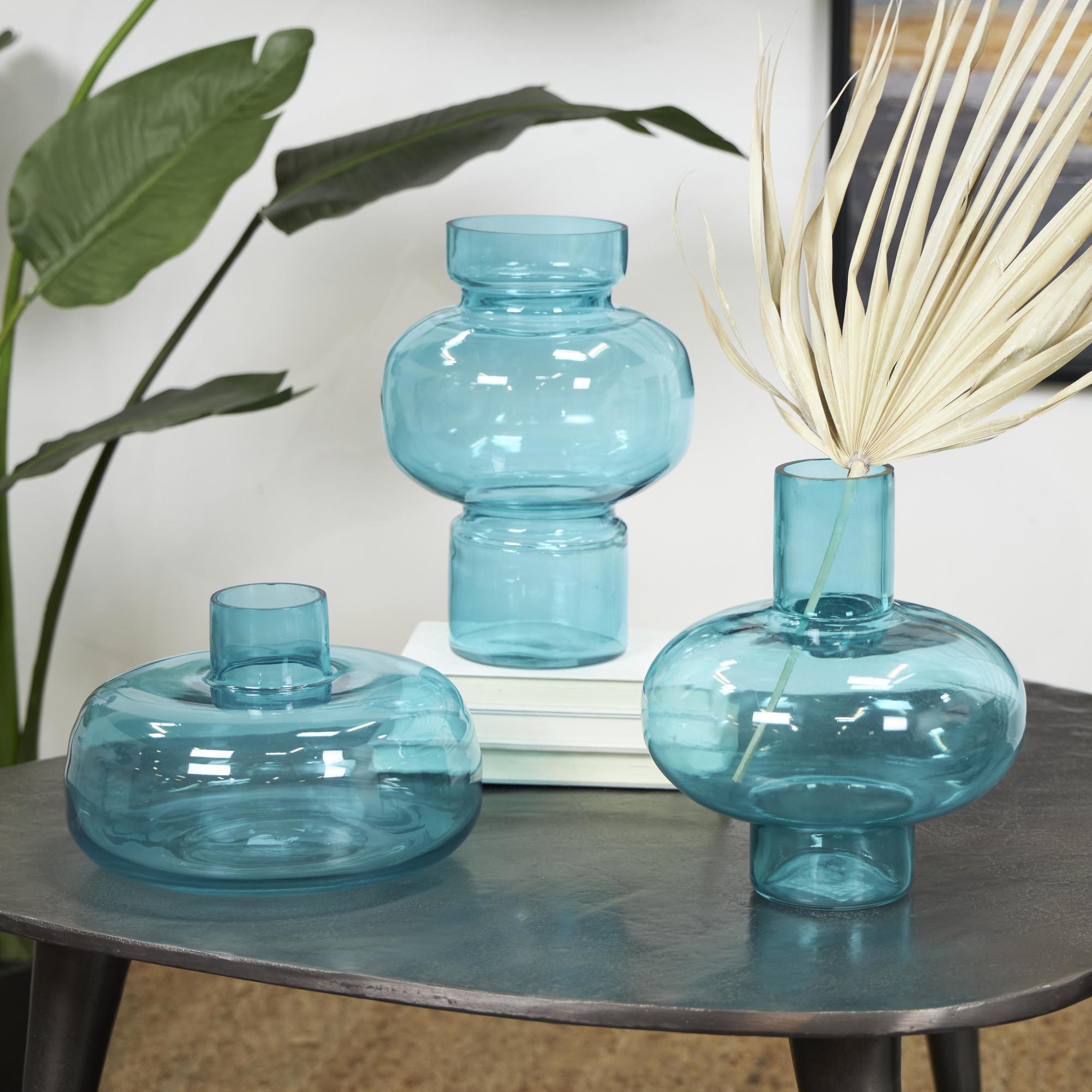 Set of 3 Glass Round Decorative Vase with Varying Shapes and Sizes