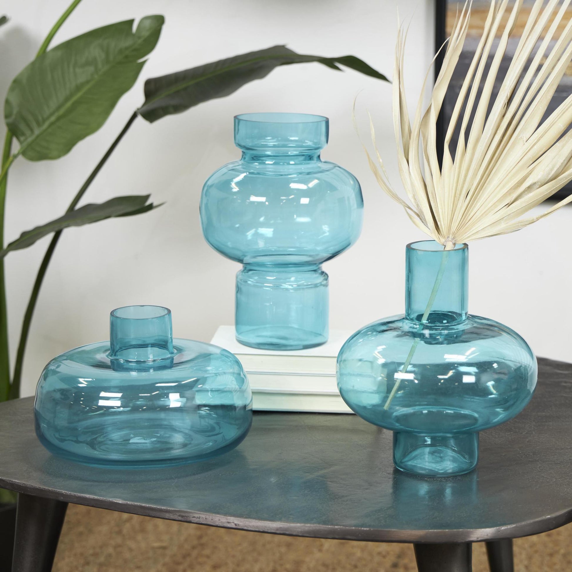 Set of 3 Glass Round Decorative Vase with Varying Shapes and Sizes
