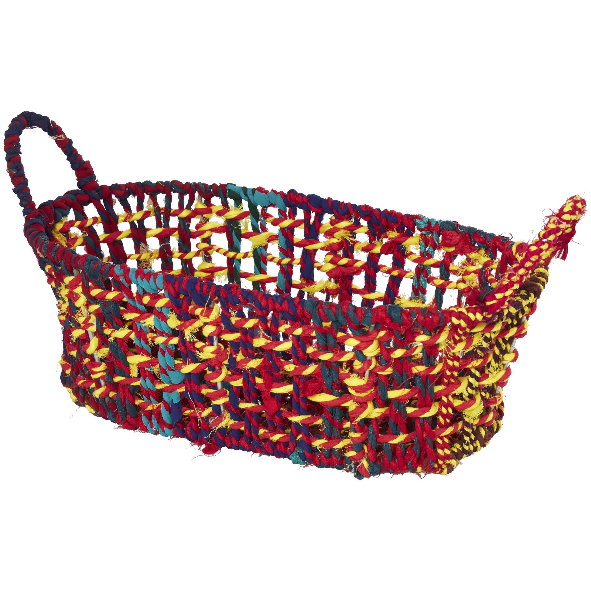 Set of 3 Cotton Fabric Handmade Decorative and Functional Storage Basket with Handles
