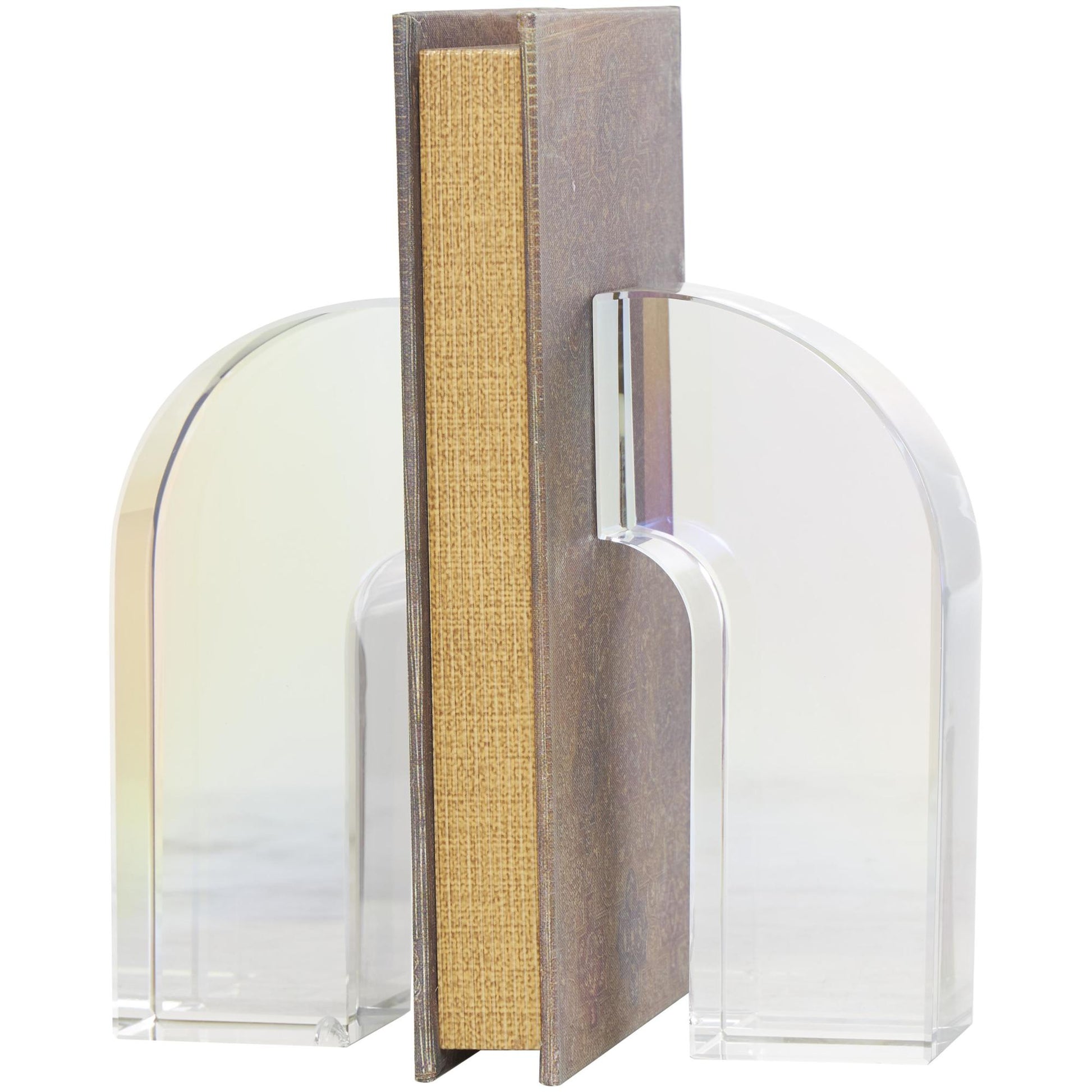 Set of 2 Geometric Clear Crystal Arched Decorative Bookends