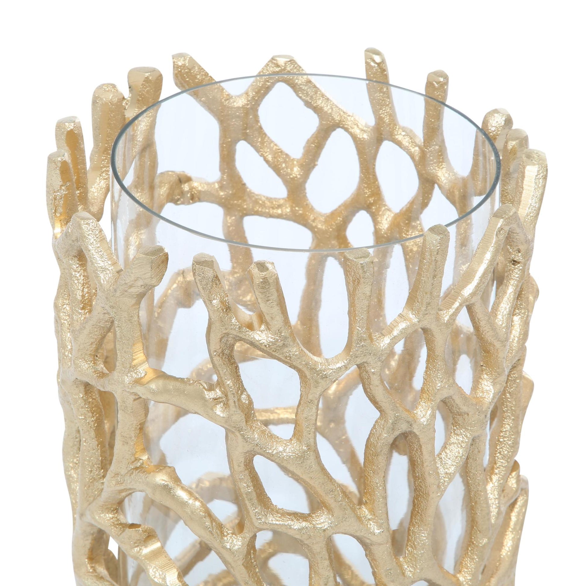 Coral Gold Aluminum Metal Decorative Indoor Outdoor Candle Lantern