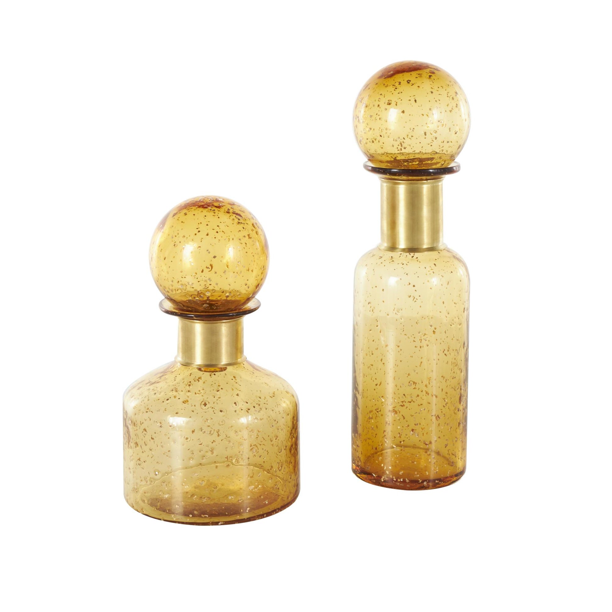 Set of 2 Yellow Glass Speckled Ombre Living Room Decorative Jars with Round Orb Tops