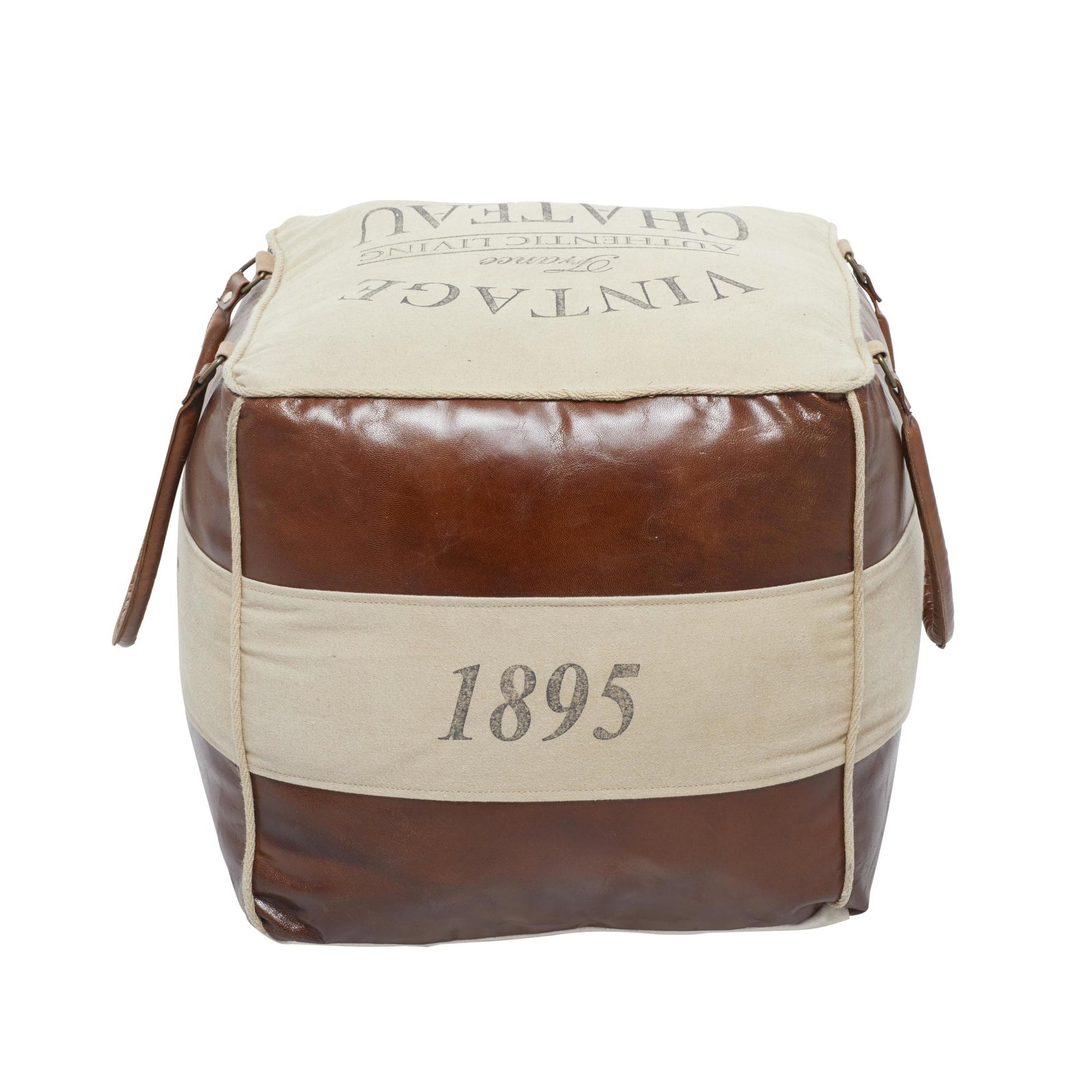 Star Canvas Stuffed Pouf with Leather Accents
