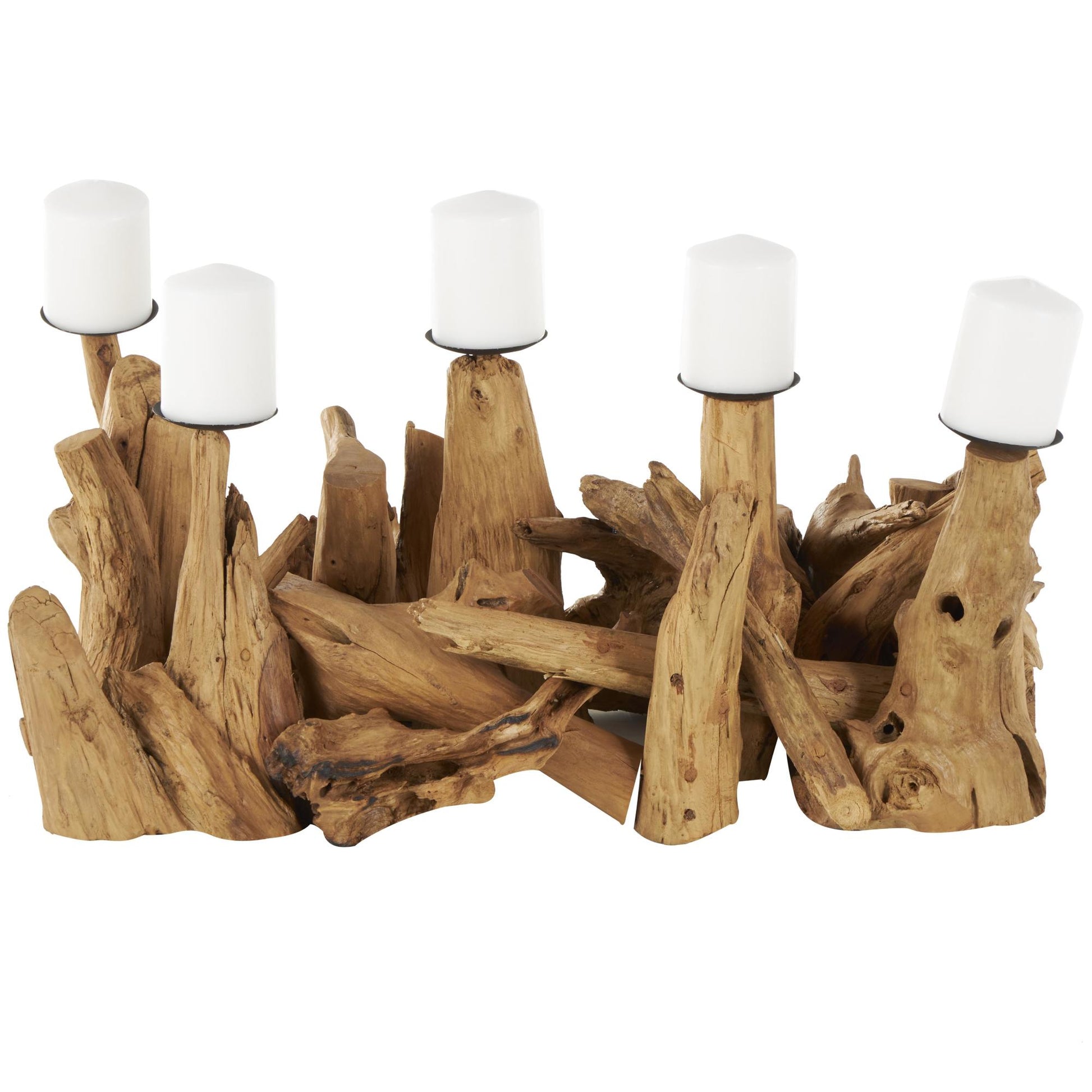Brown Teak Wood Handmade Live Edge Decorative Candelabra