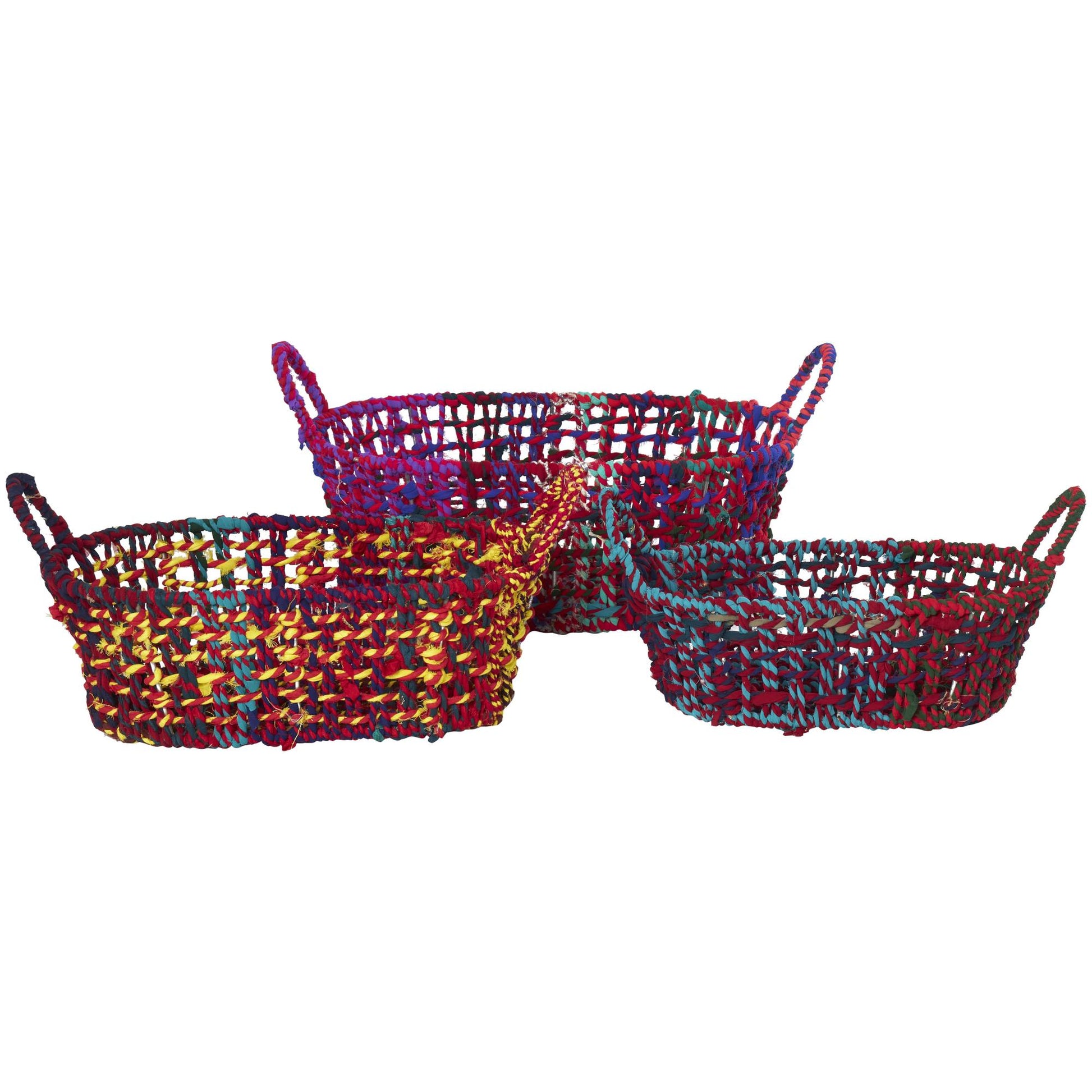 Set of 3 Cotton Fabric Handmade Decorative and Functional Storage Basket with Handles
