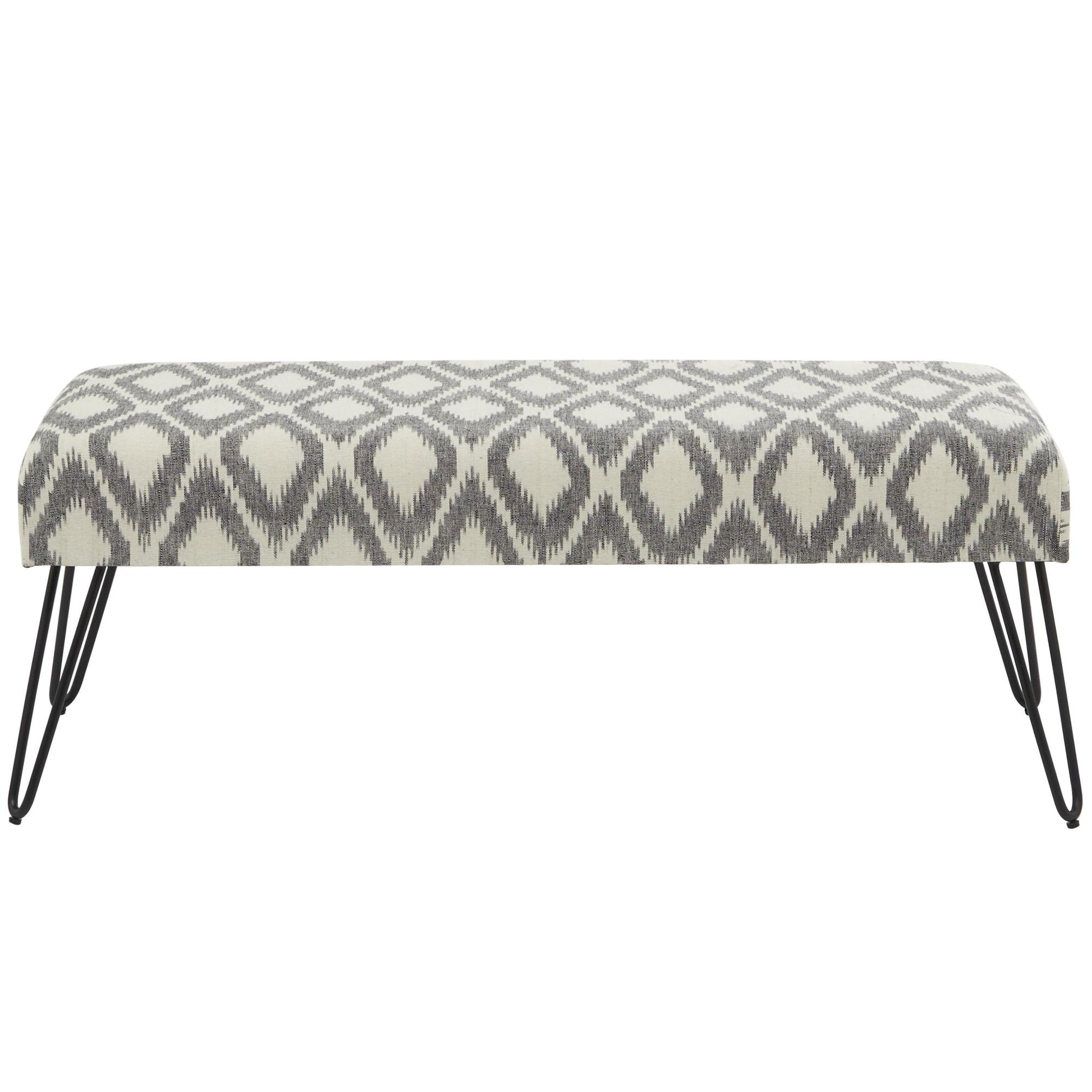 Tribal Cotton Fabric Home Bench with Metal Hairpin Legs