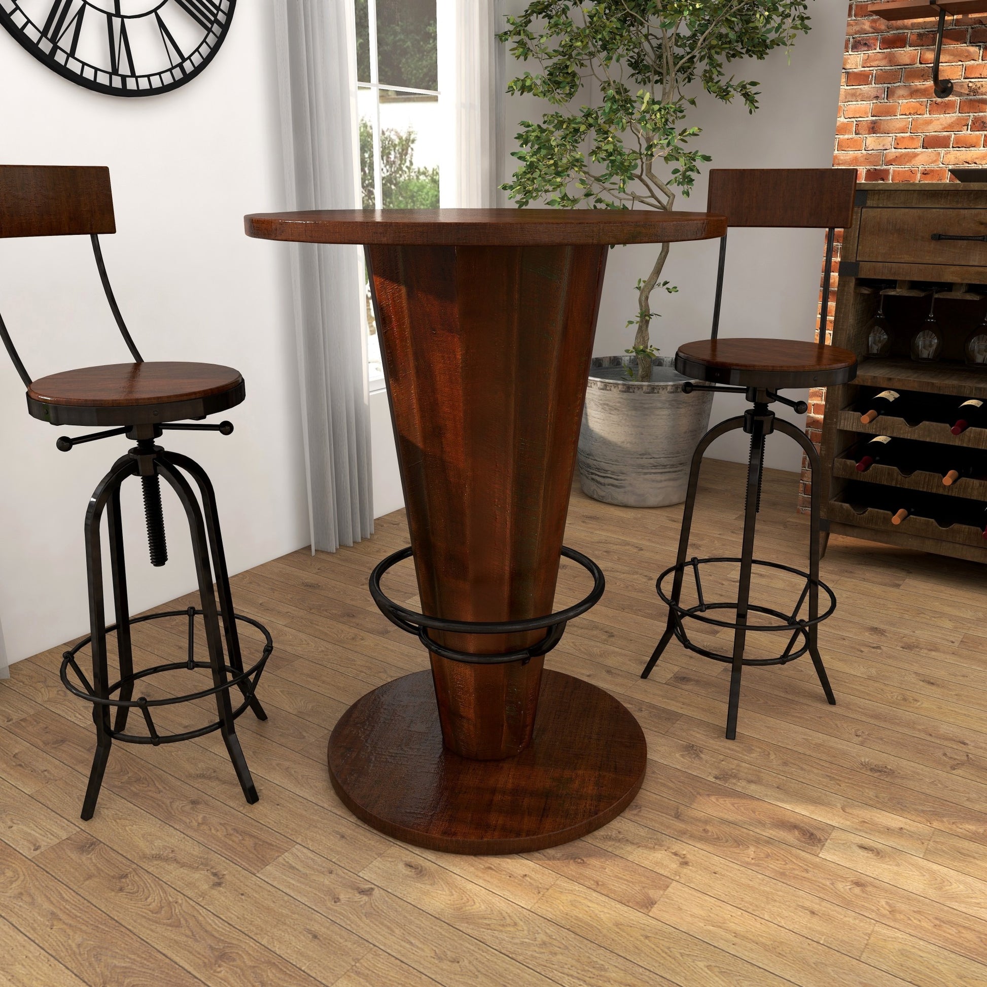 Brown Wood Bar Height Kitchen Dining Table with Foot Rest