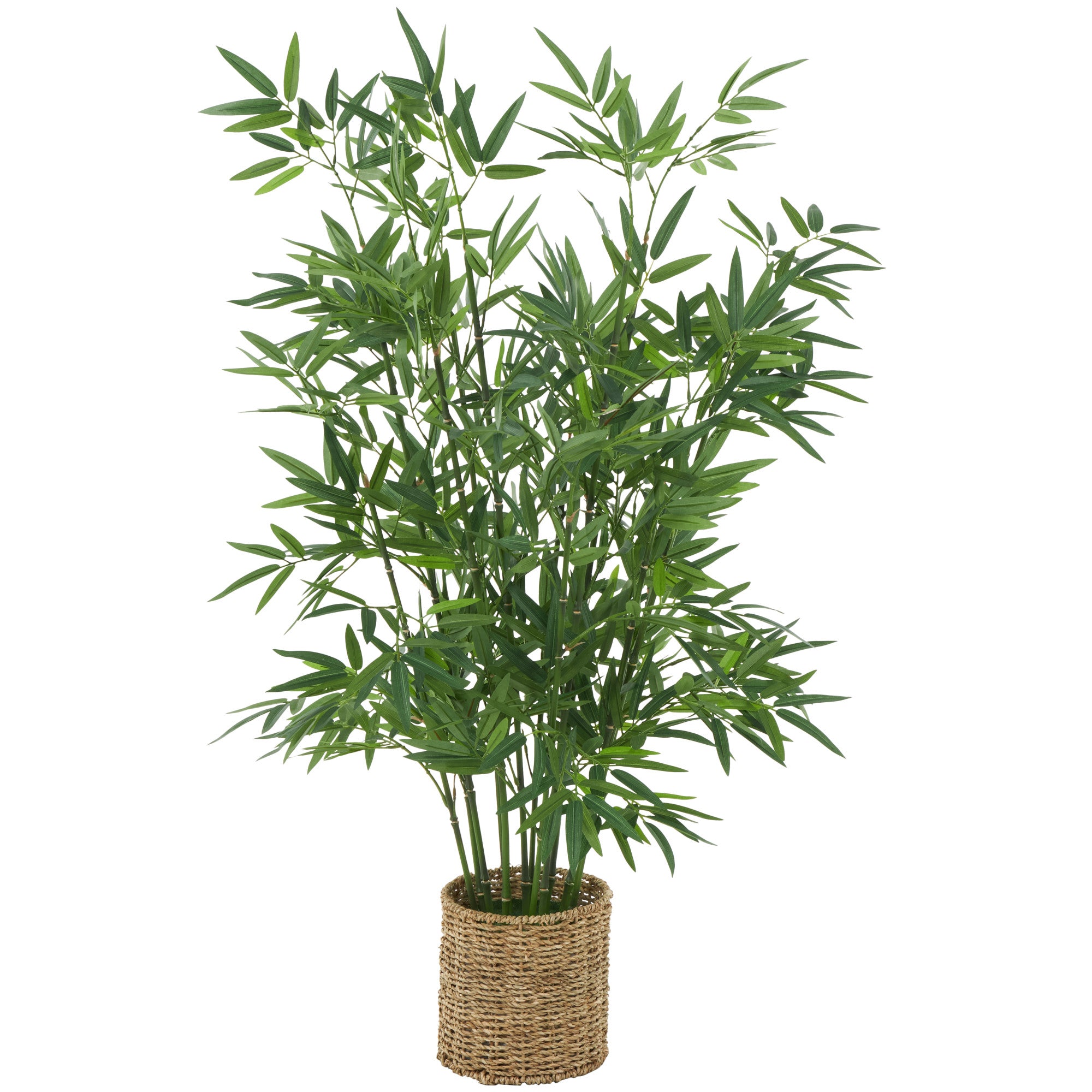 Bamboo Green Faux Foliage Indoor Outdoor Artificial Tree with Realistic Leaves and Brown Seagrass Pot
