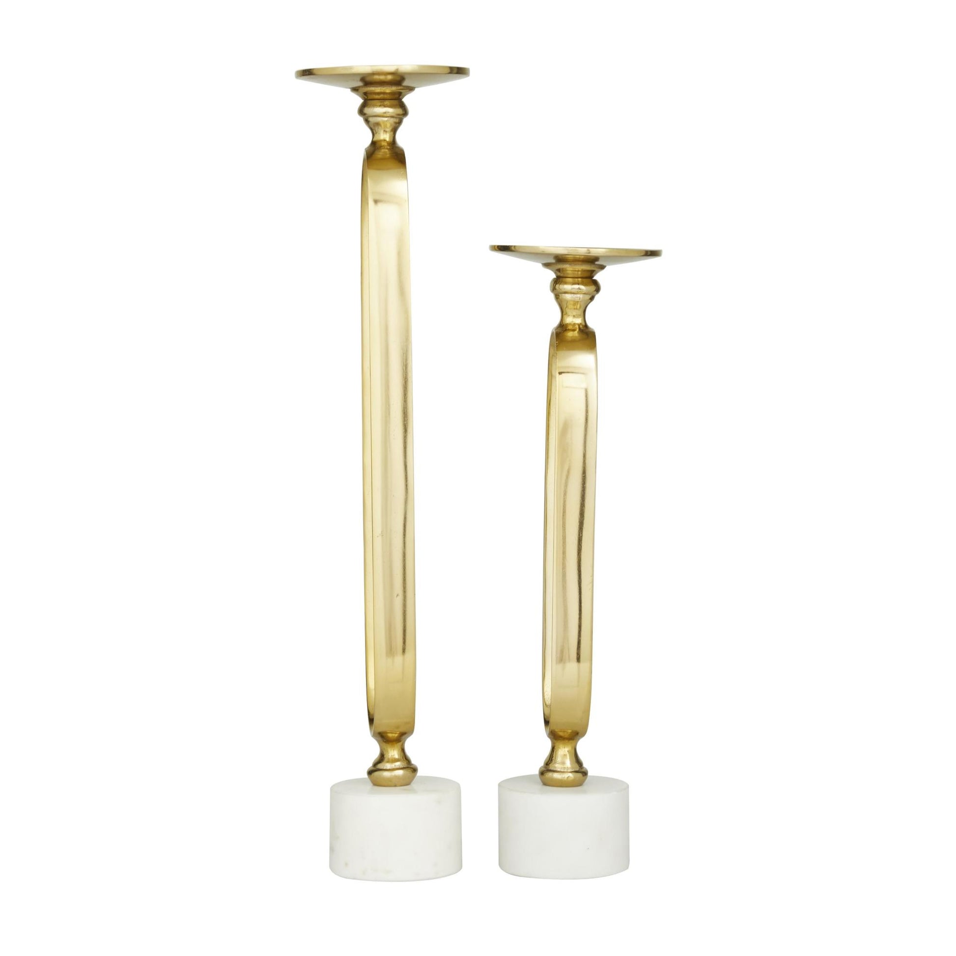 Set of 2 Aluminum Metal Paper Clip Pillar Decorative Candle Holder with Marble Base