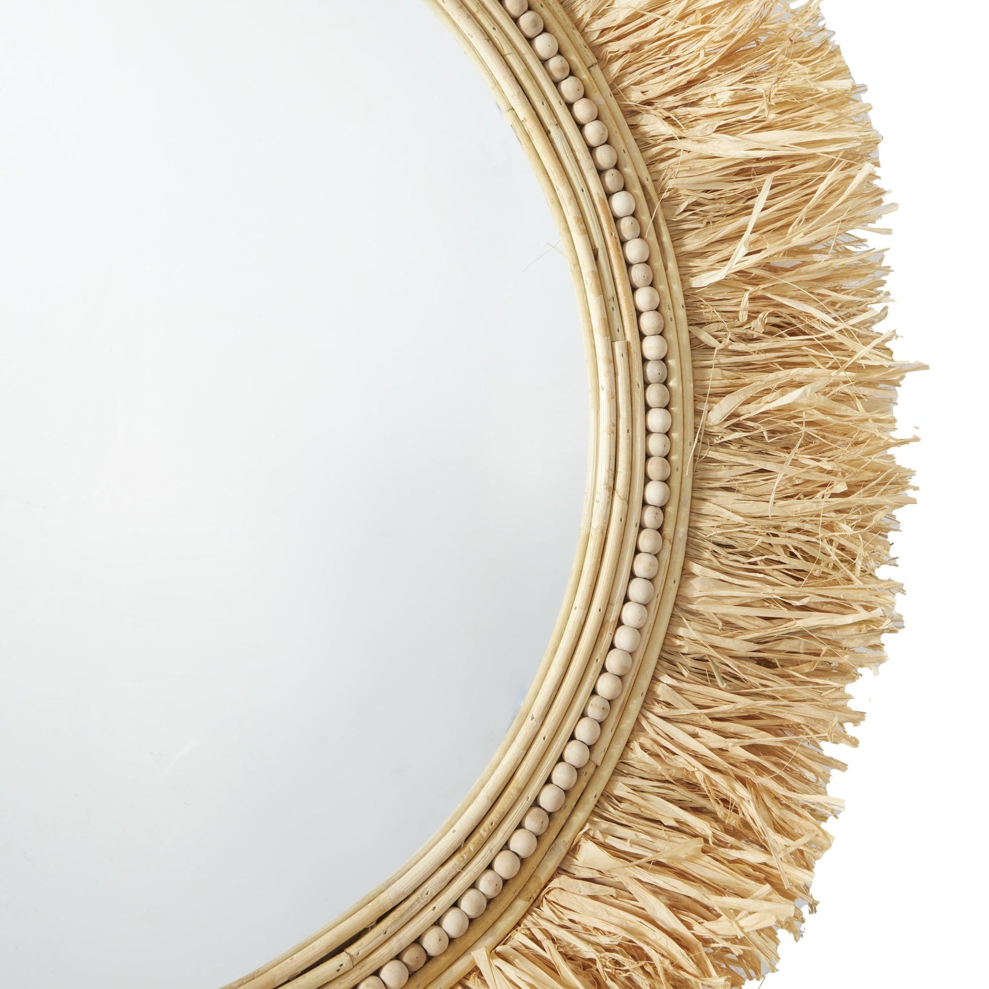 Tribal Light Brown Seagrass Room Wall Mirror with Fringe Detailing