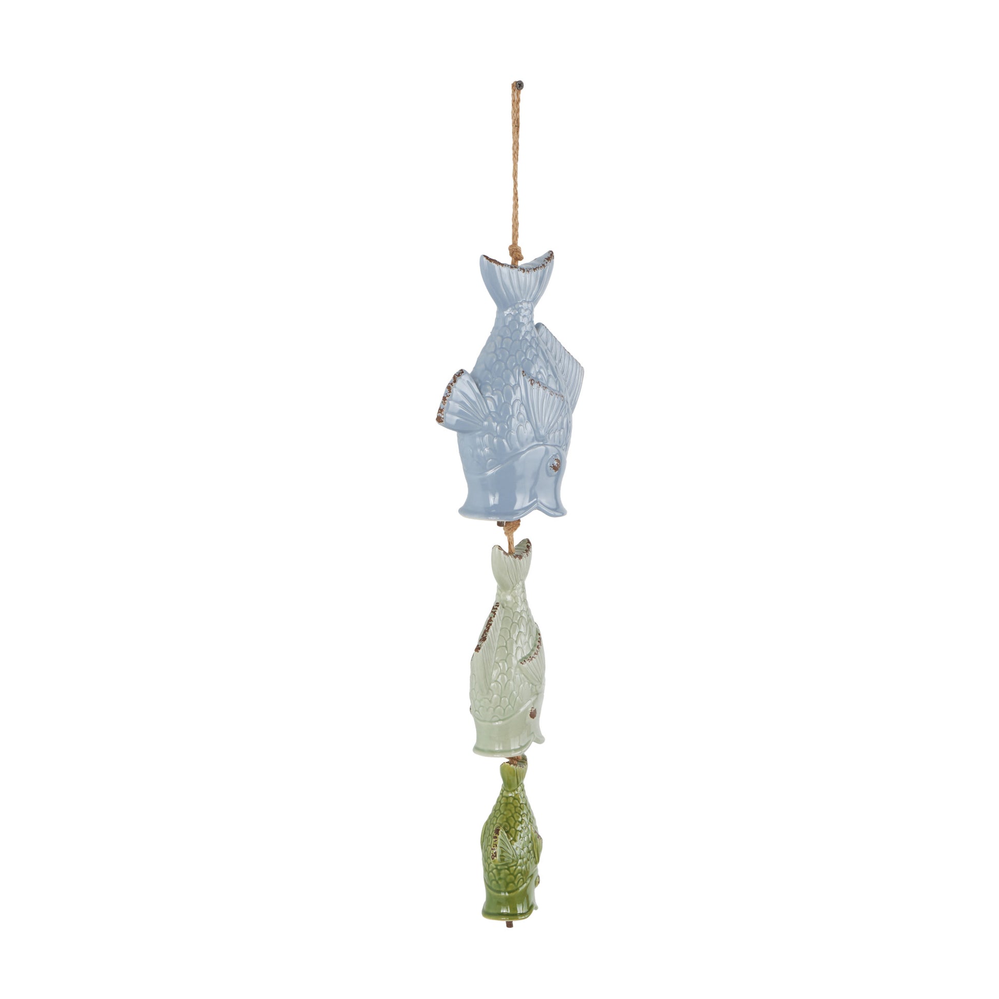 Fish Multi Colored Ceramic Indoor Outdoor Windchime with Brown Rope