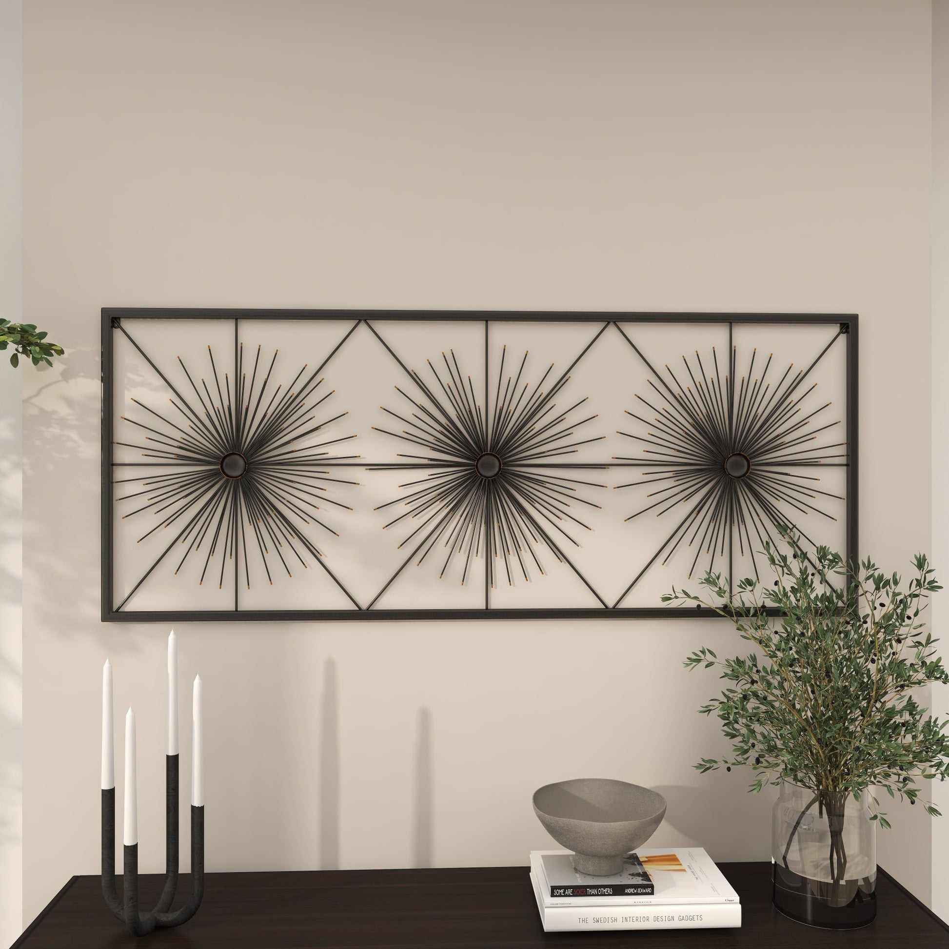 Starburst Black Metal Sea Urchin Home Wall Decor with Black Frame