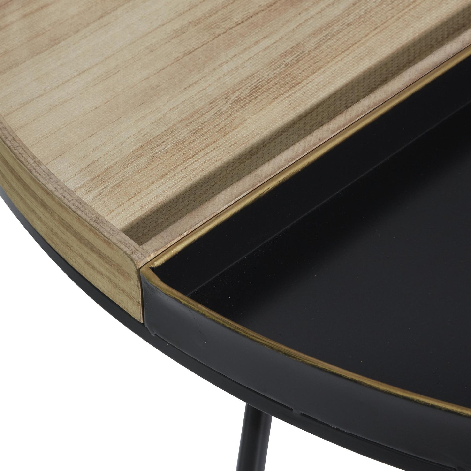 Black Metal Two-Toned Wood Split Tray Living Room Coffee Table