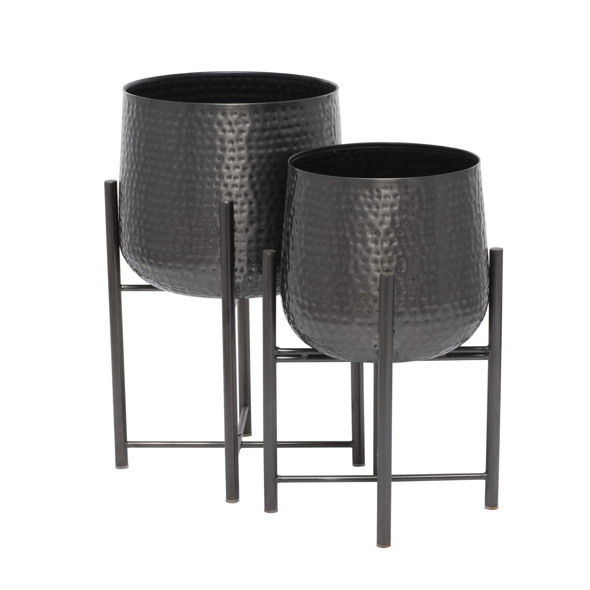 CosmoLiving by Cosmopolitan Set of 2 Metal Hammered Indoor Outdoor Planter with Removable Stand
