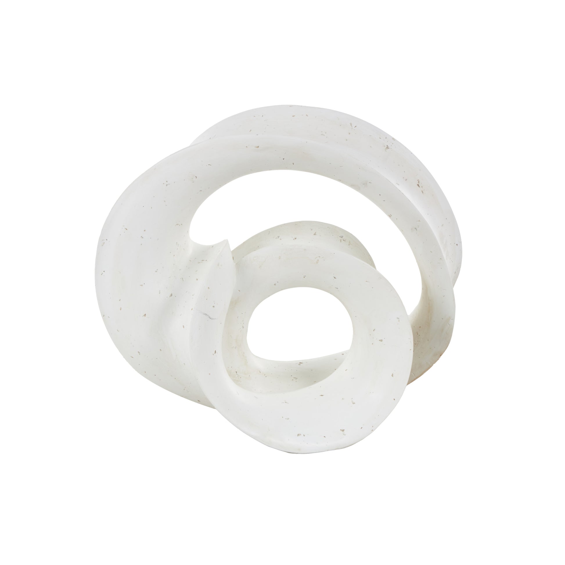 Abstract White Polystone Wavy Shaped Decorative Sculpture with Cutouts and Speckled Texturing