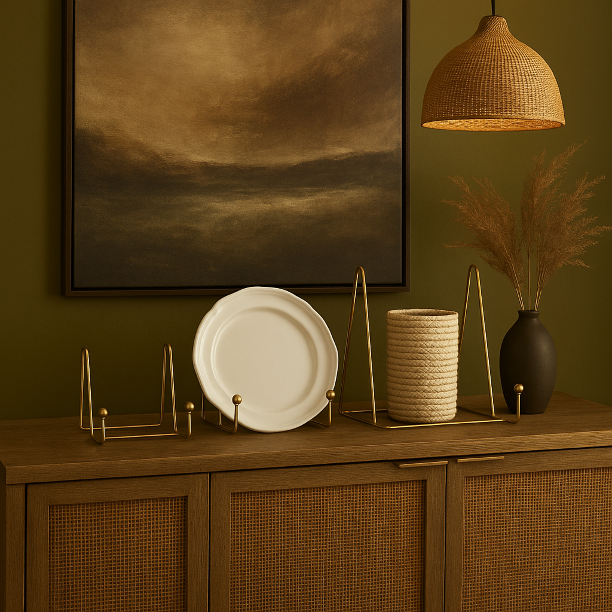 Set of 3 Gold Metal Wide Tabletop Triangle Display Easel with Ball Accents