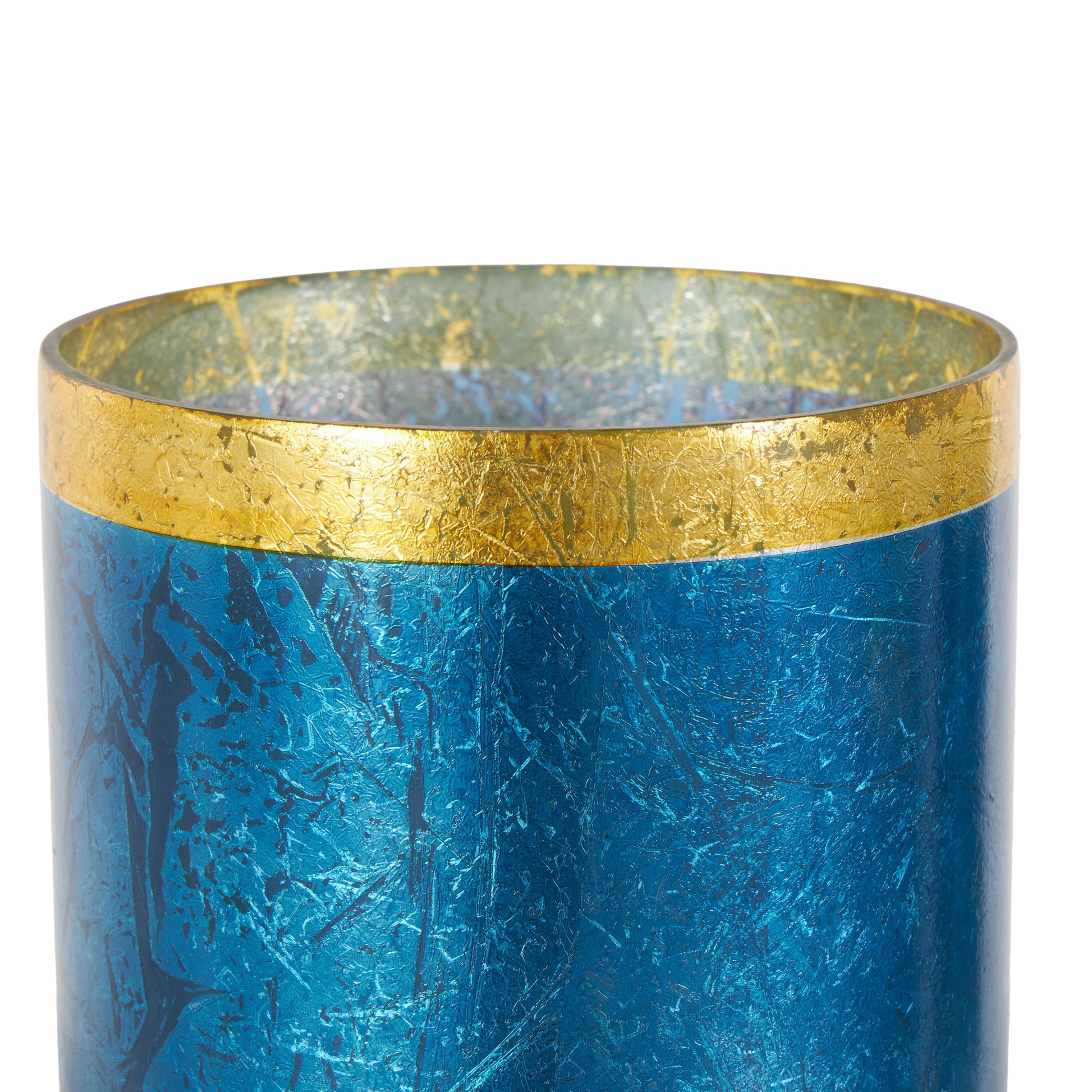 Set of 3 Glass Pillar Room Hurricane Lamp with Gold Interior