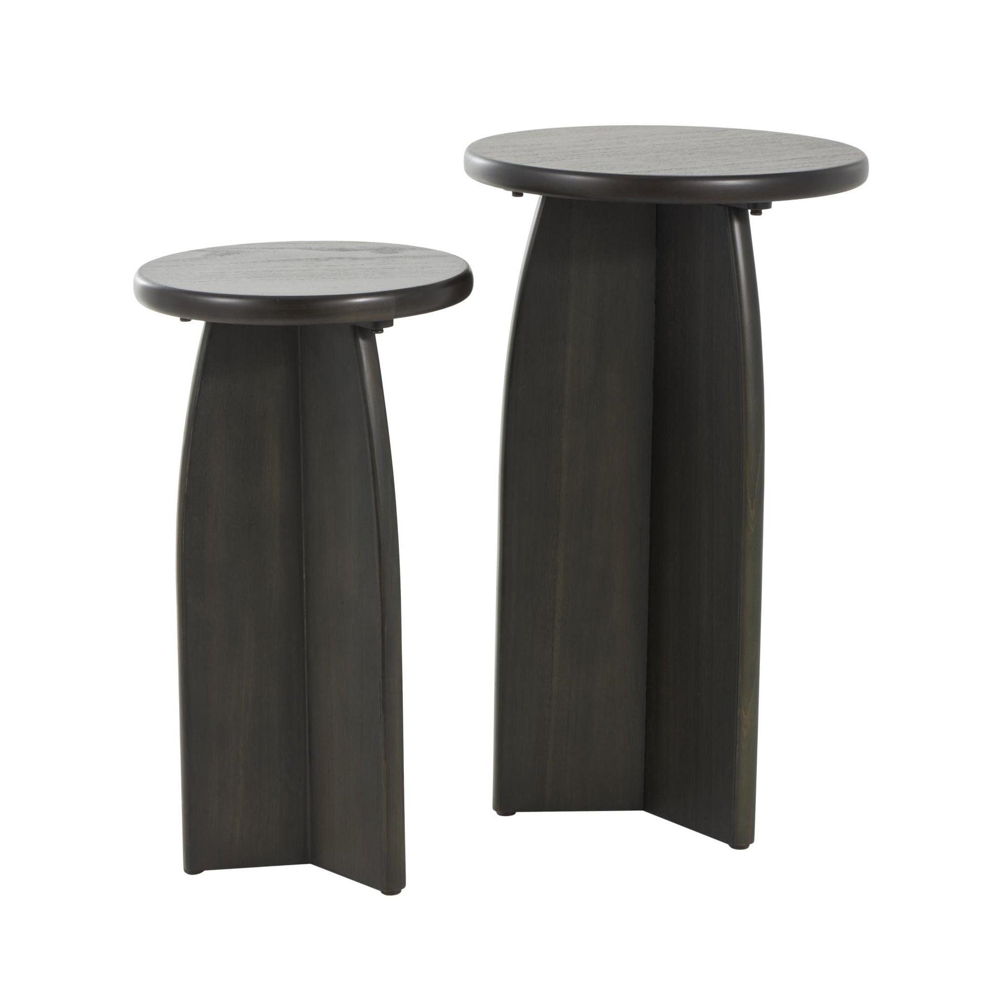 Set of 2 Wood Pedestal Side End Accent Table