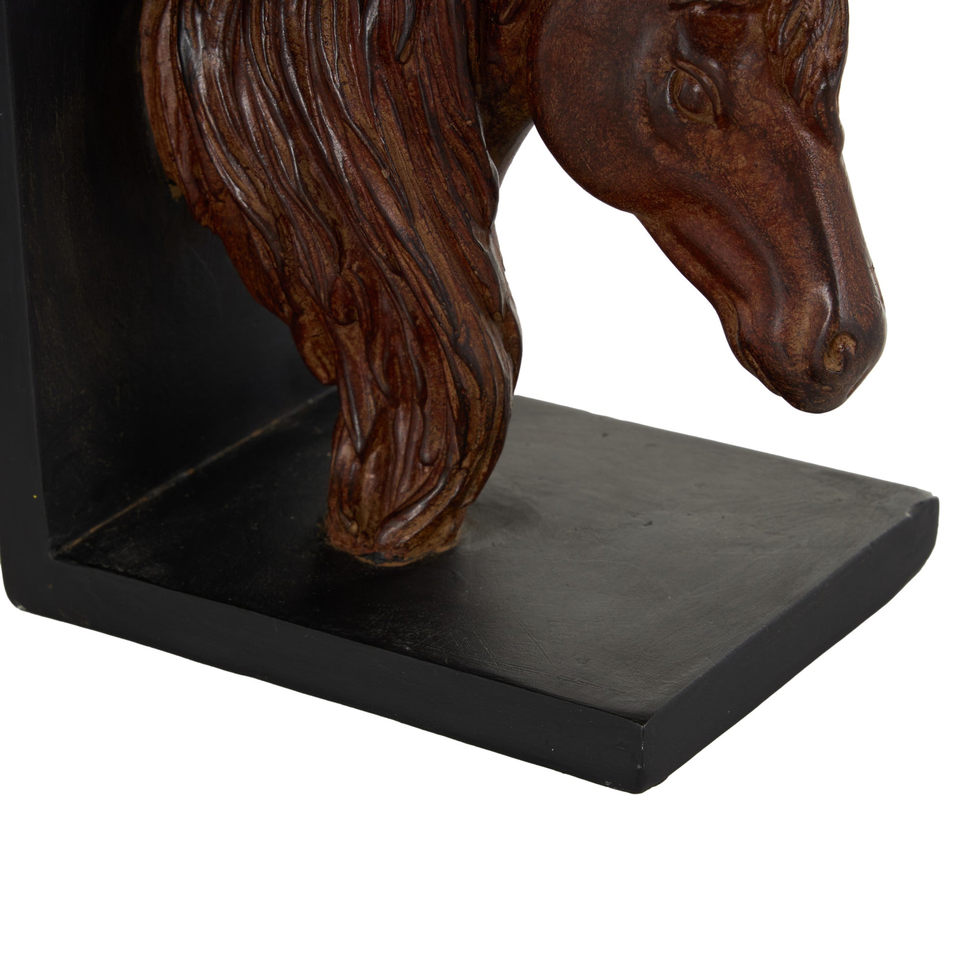 Set of 2 Horse Copper Polyresin Head Decorative Bookends with Black Stands