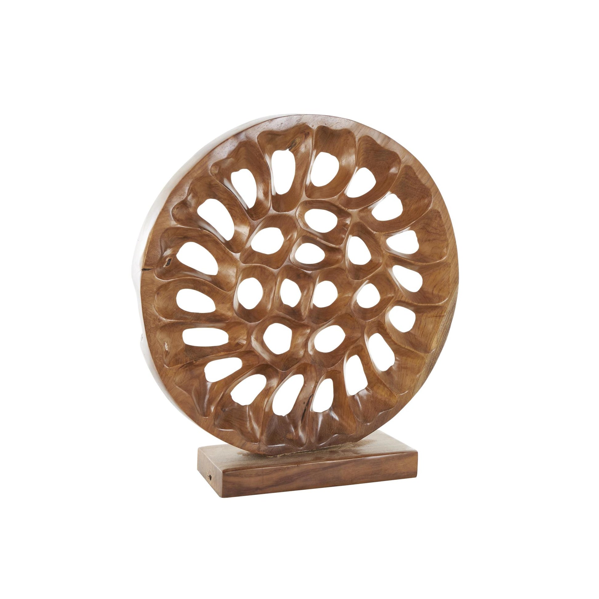Abstract Brown Teak Wood Handmade Circular Cutout Decorative Sculpture