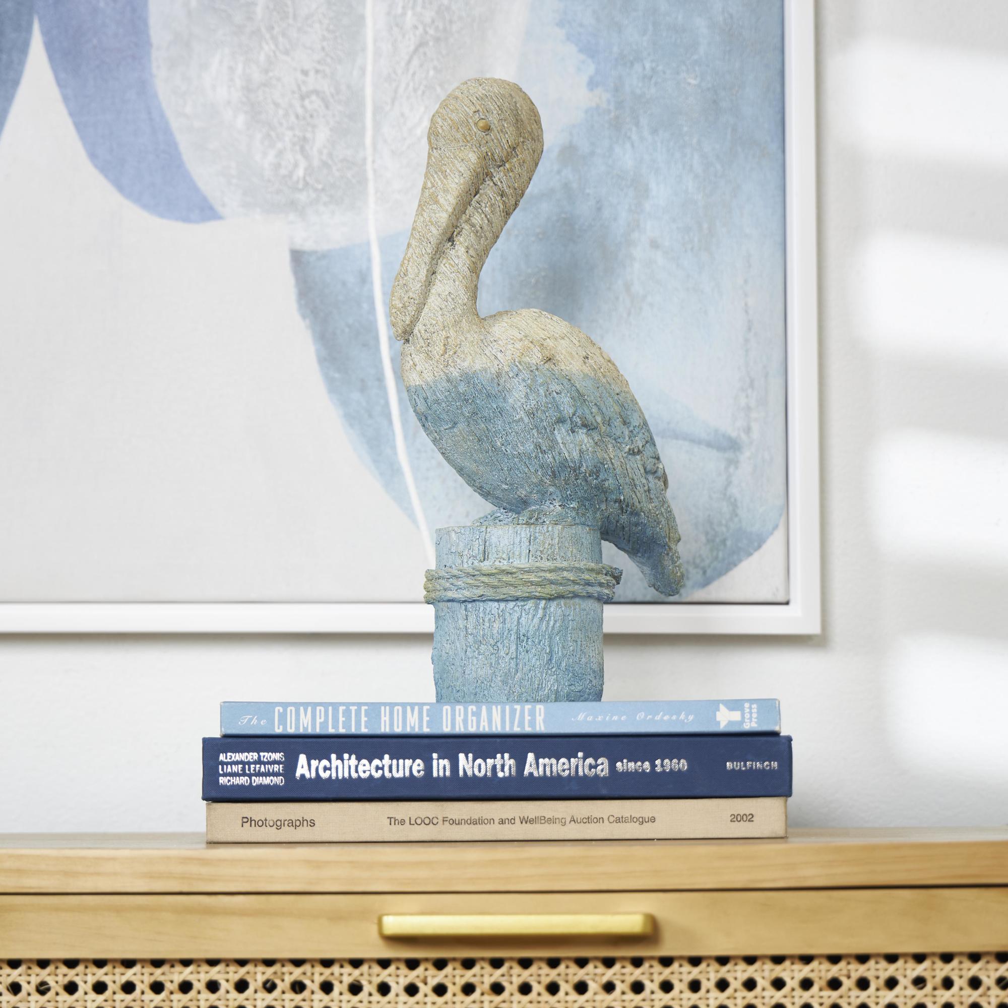 Bird Blue Polystone Textured Ombre Decorative Sculpture with Rope Details