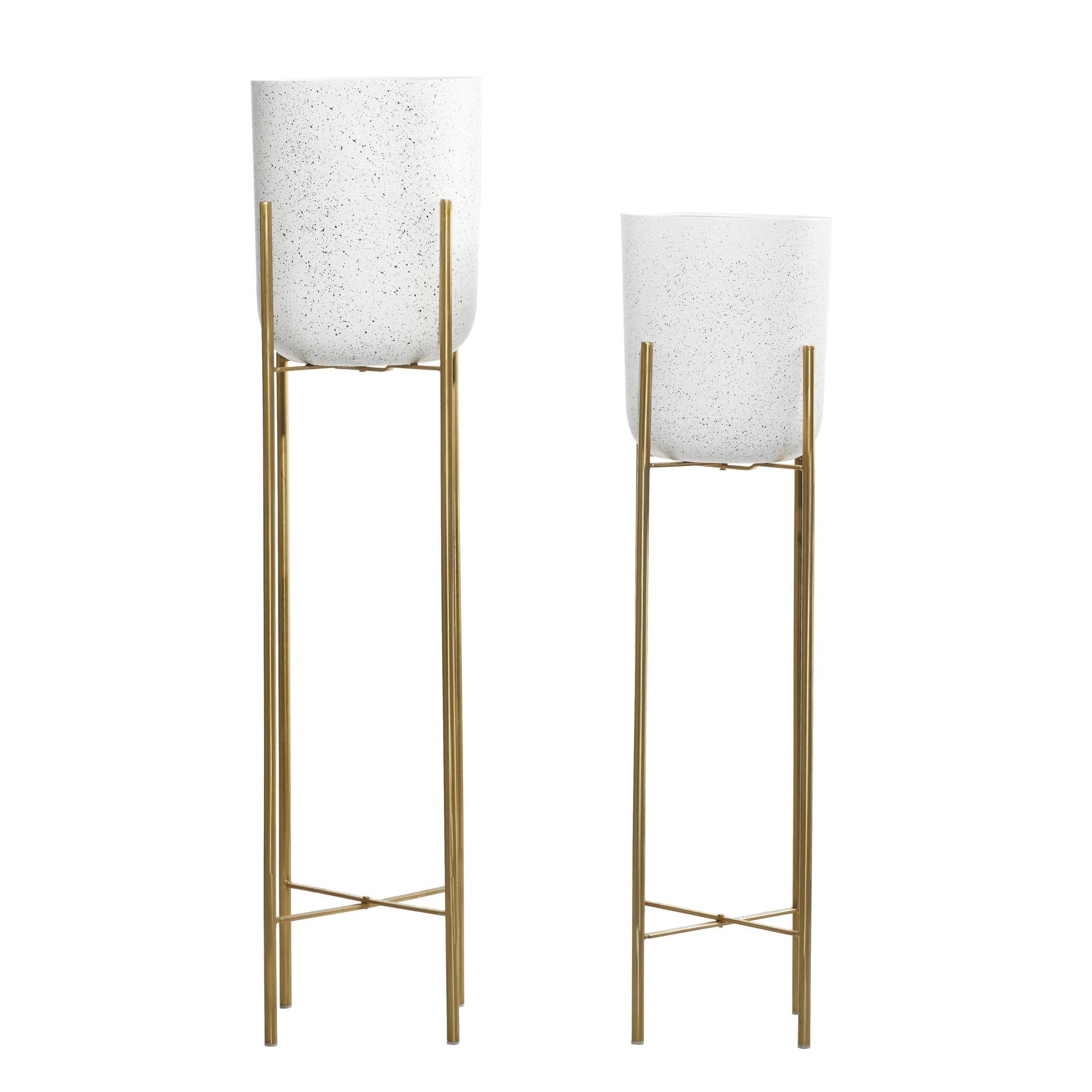 CosmoLiving by Cosmopolitan Set of 2 Metal Tall Dome Indoor Outdoor Planter with Removable Stand
