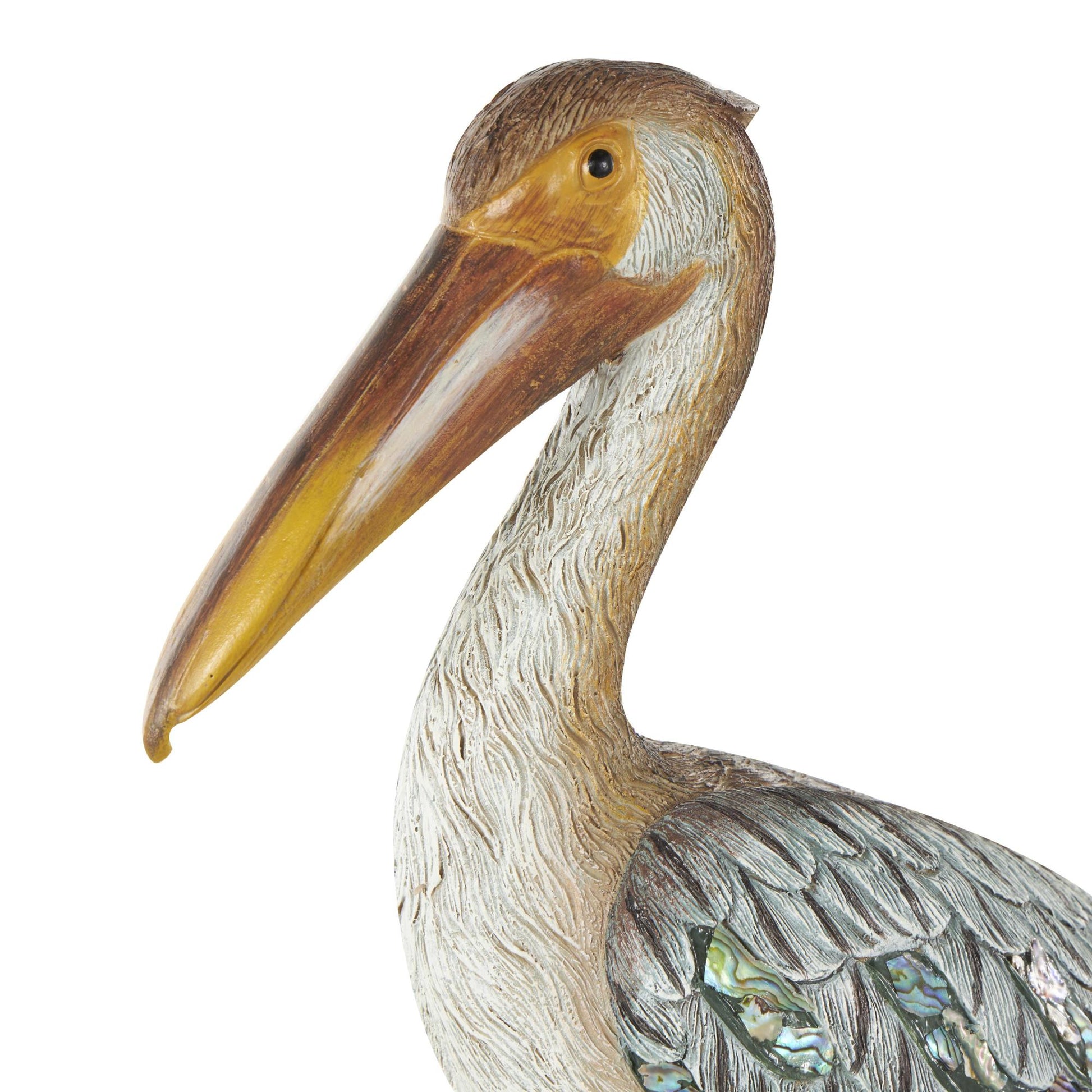 Pelican Teal Resin Textured Decorative Sculpture with Brown Block and Shiny Accents