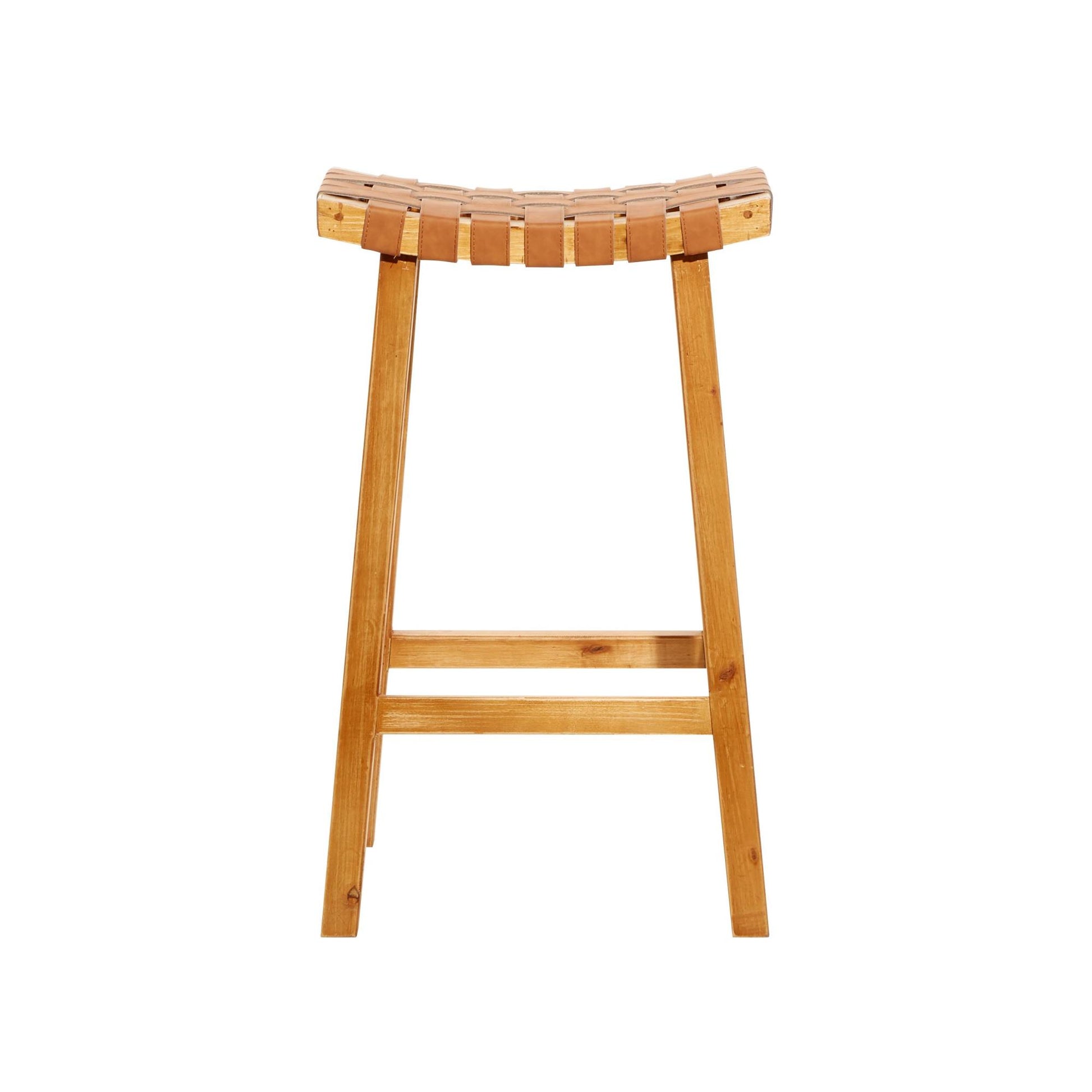 Faux Leather Handmade Woven Kitchen Bar Stool with Wood Frame
