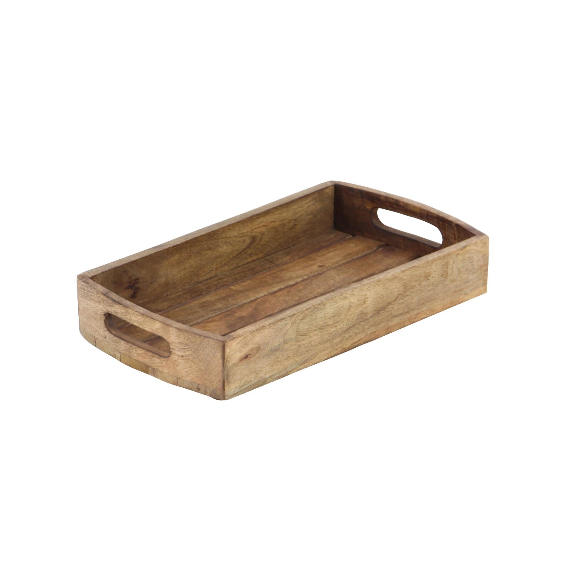 Set of 3 Light Brown Mango Wood Living Room Decor Tray with Slot Handles