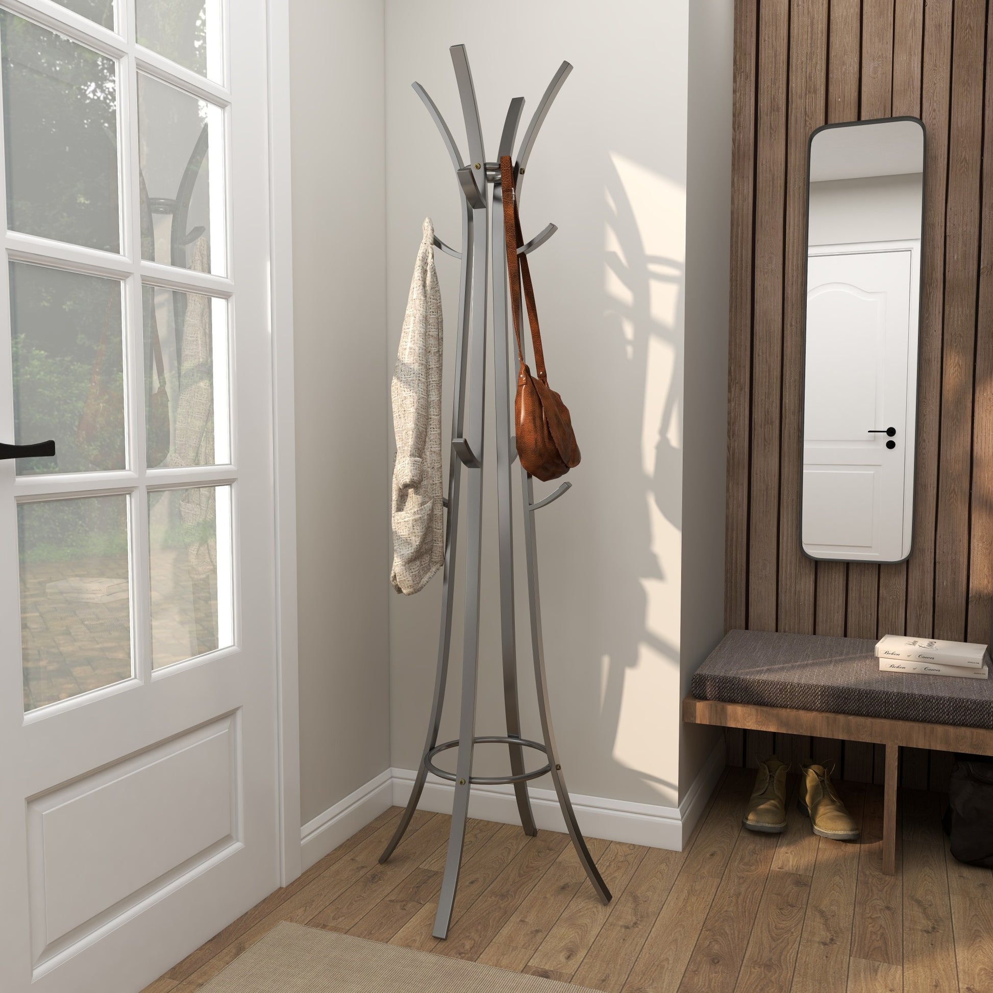 Dark Gray Metal 12 Hook Freestanding Coat Rack