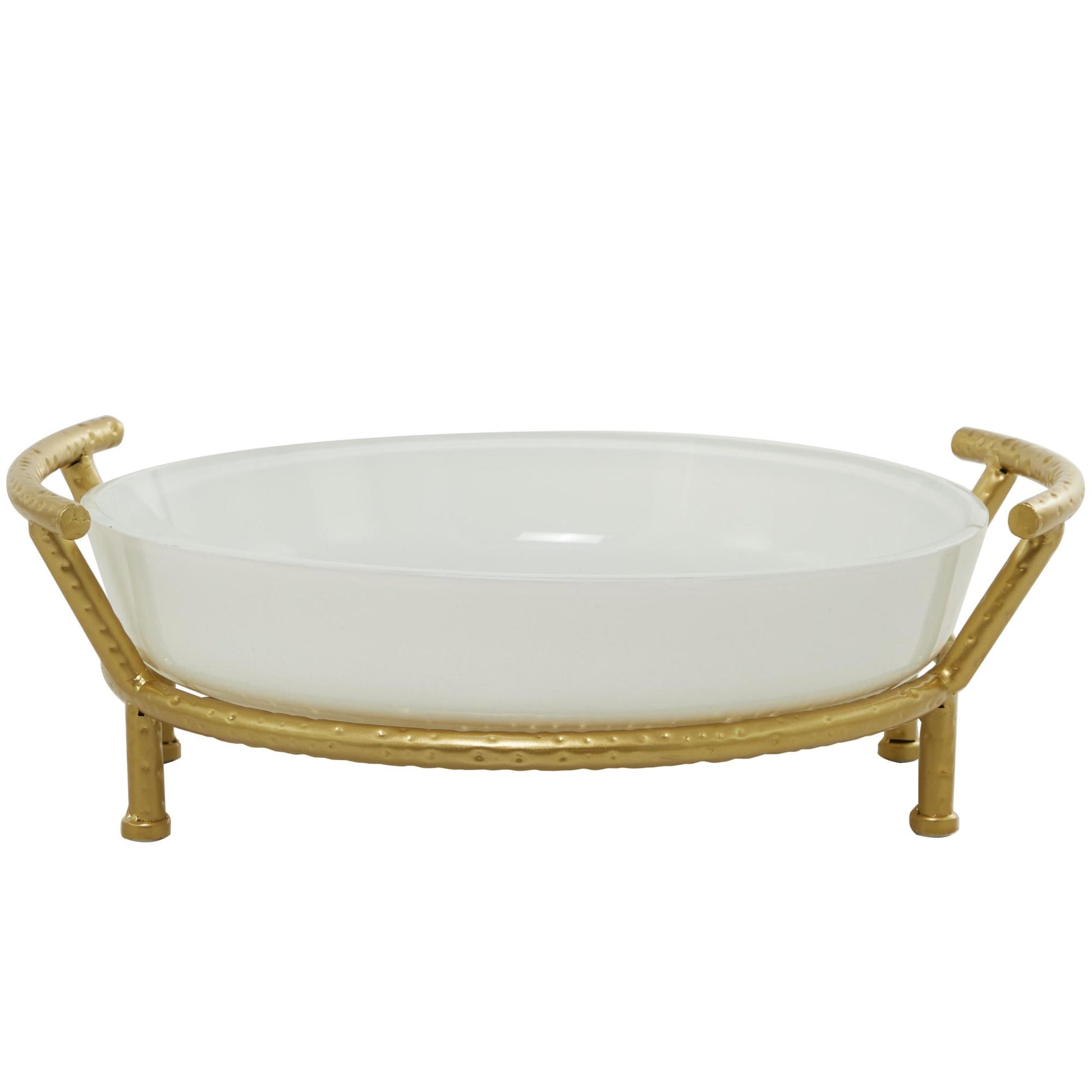 CosmoLiving by Cosmopolitan Kitchen White Glass Decorative Serving Bowl with Gold Metal Stand
