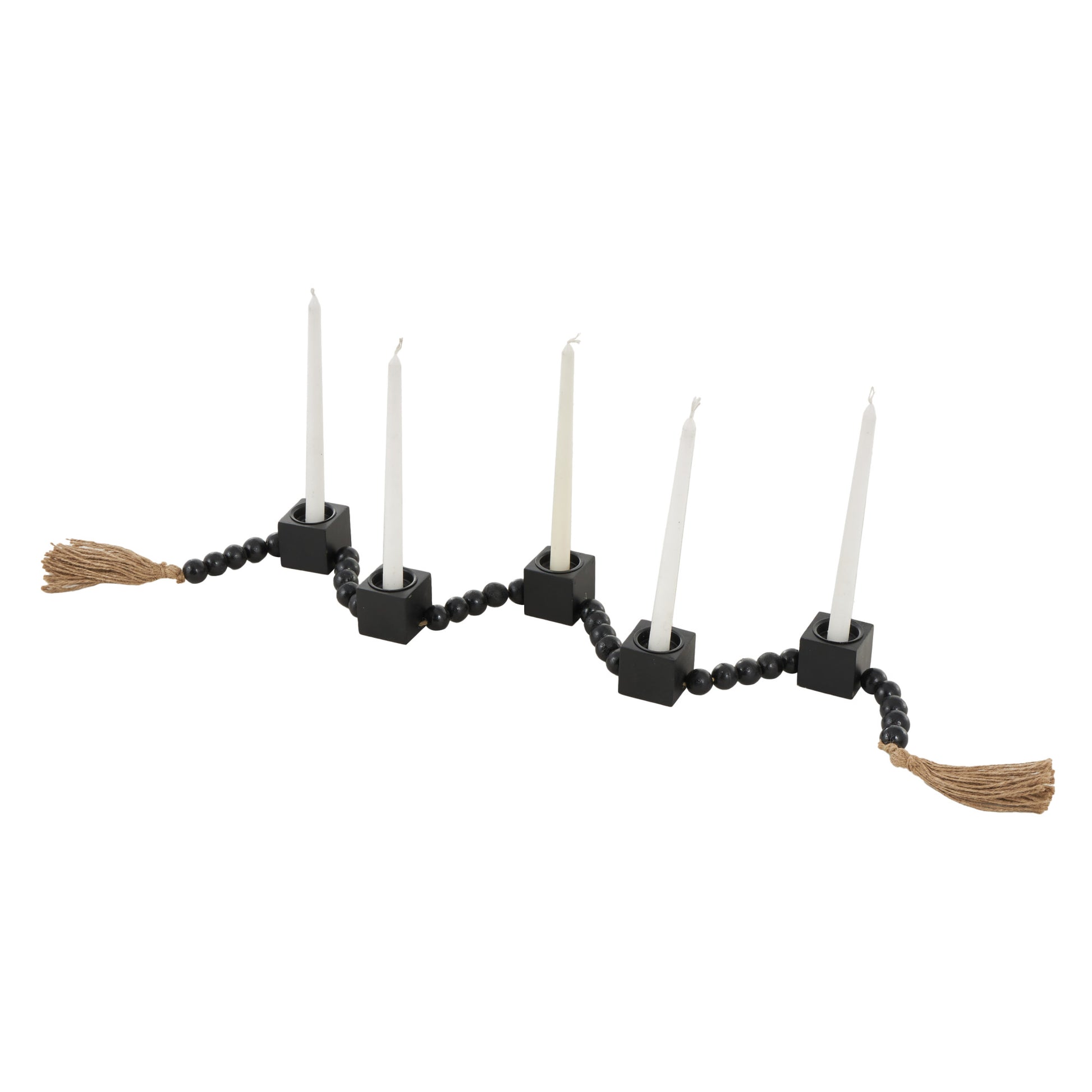 Wood Garland Decorative Candle Holder with Brown Tassel