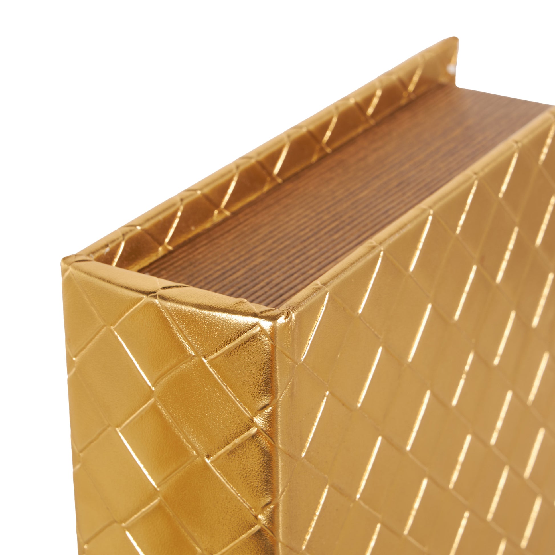 Set of 3 Geometric Gold Faux Leather Metallic Textured Diamond Faux Book Storage Decorative Box