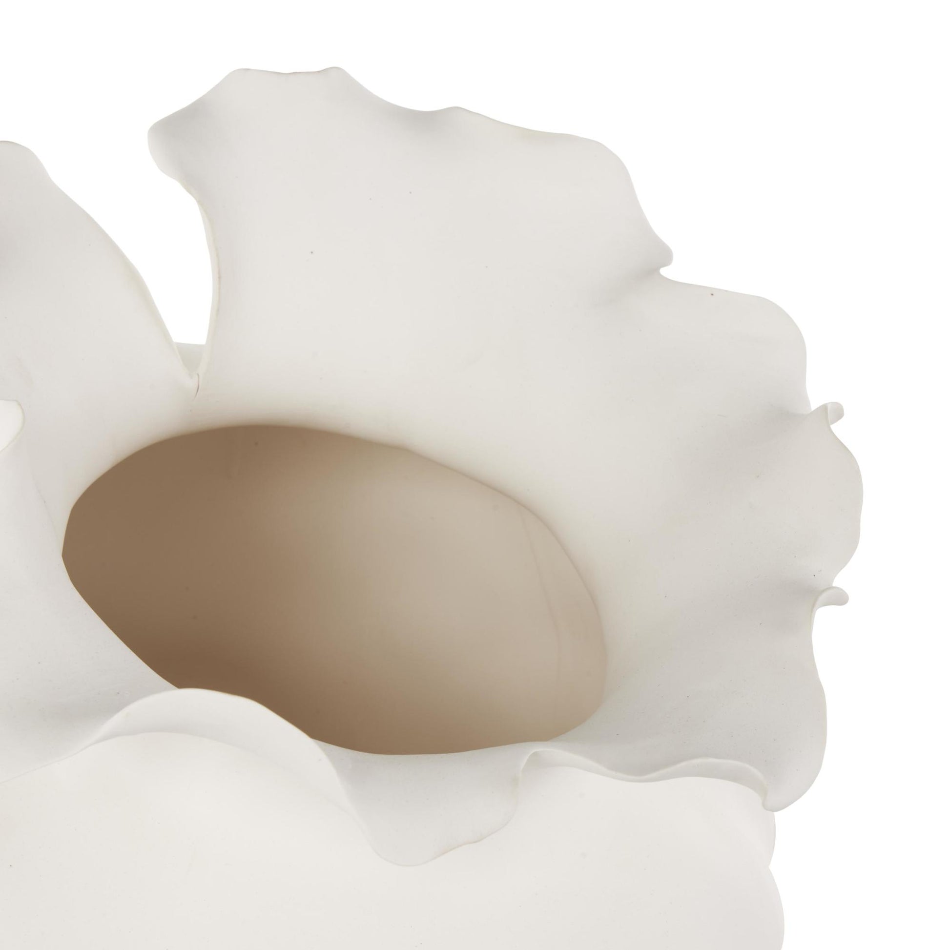 Abstract Ceramic Wide Rounded Floral Shaped Decorative Vase with Petal Rim
