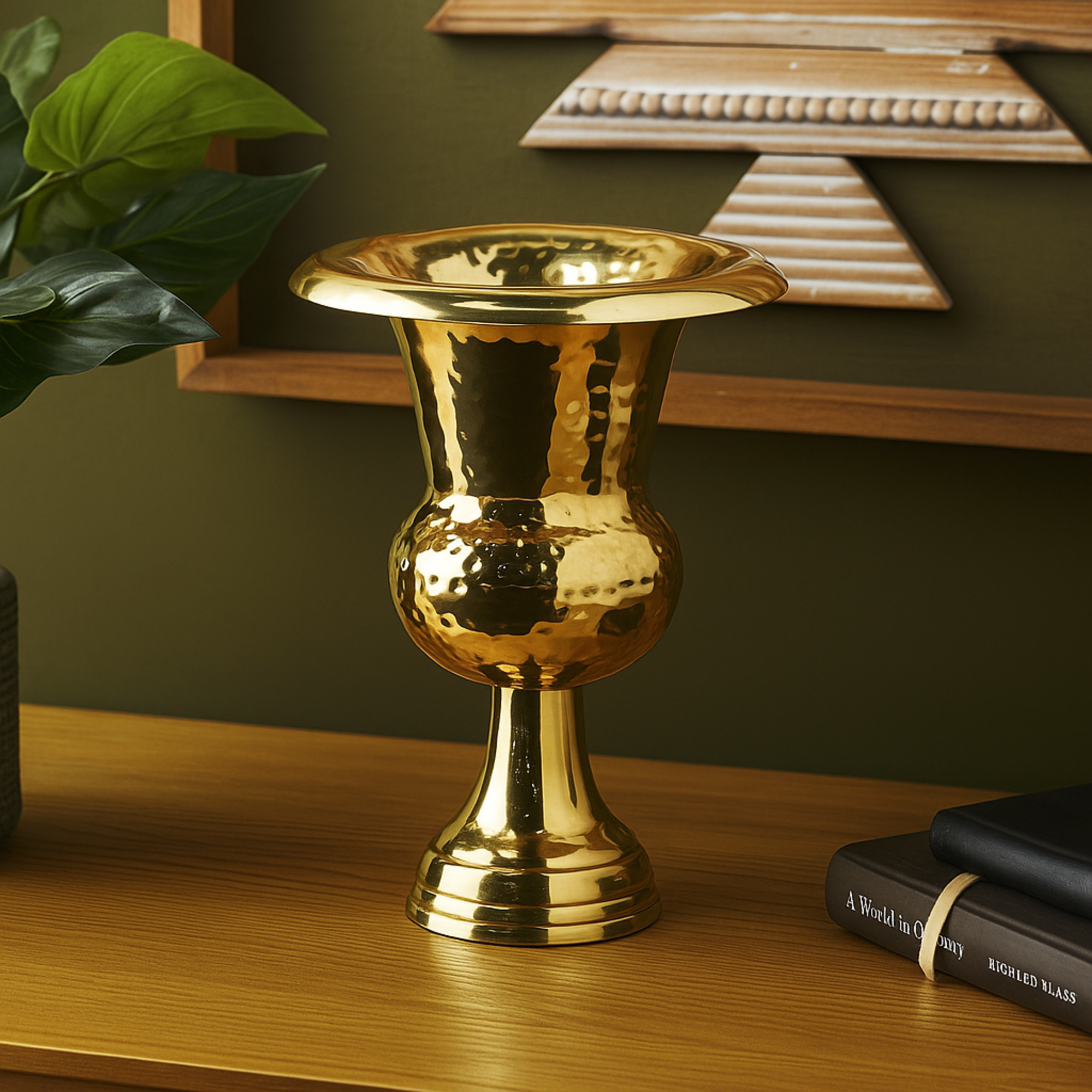 Aluminum Metal Goblet Inspired Hammered Decorative Vase