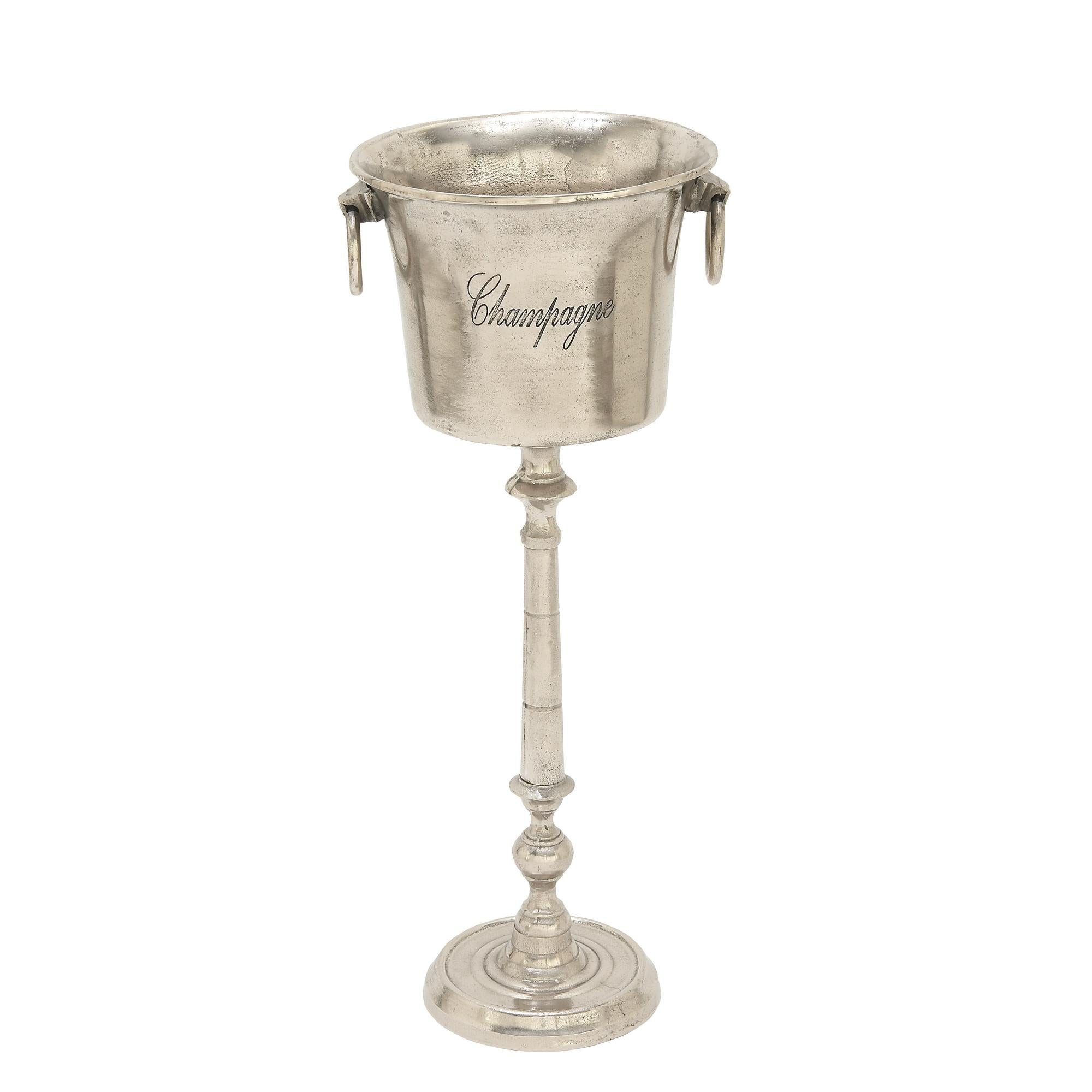 Silver Aluminum Metal Tall Floor Champagne Decorative Ice Bucket with Handles
