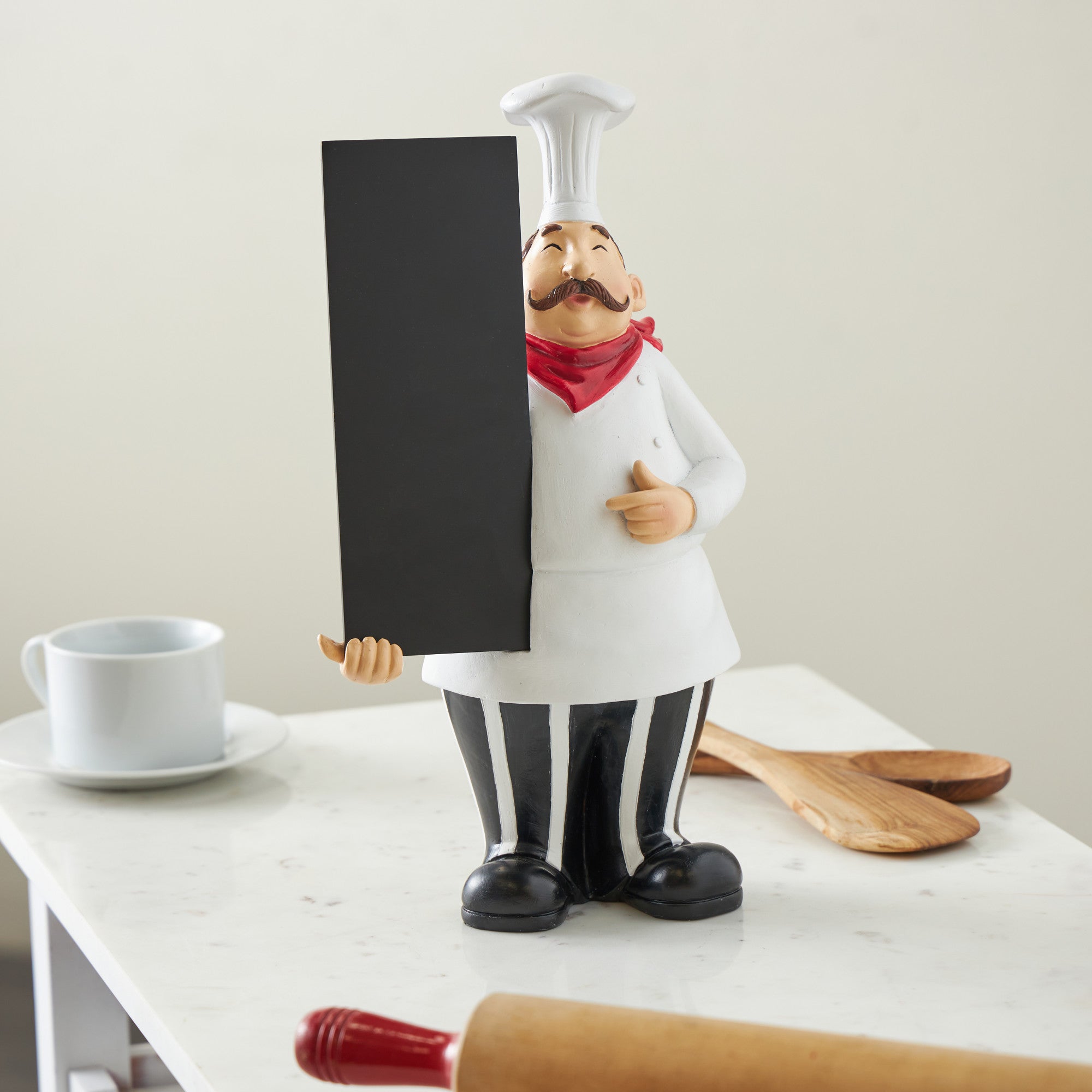 Chef White Polystone Kitchen Decorative Figurine Decorative Sculpture with Chalkboard