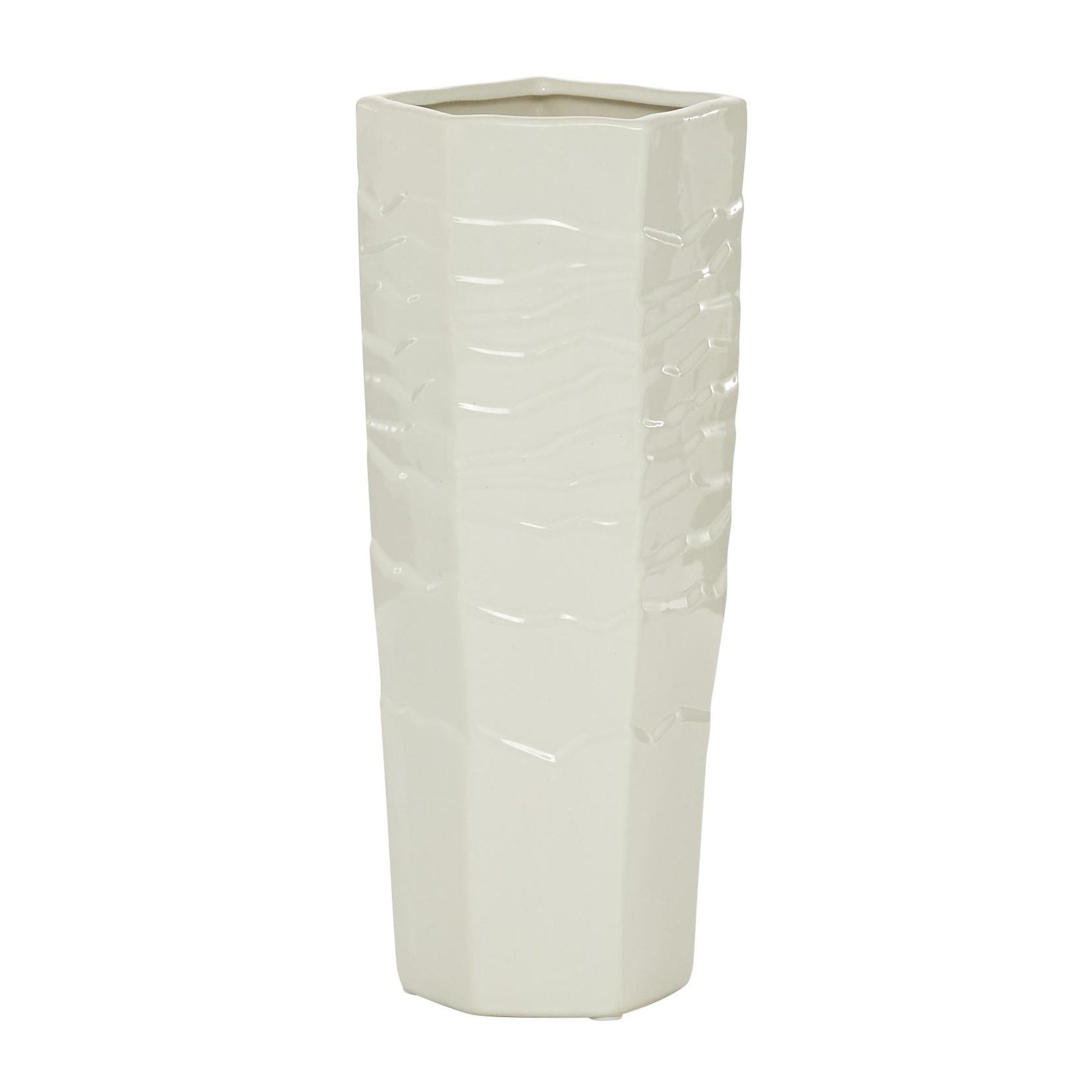 White Ceramic Textured Decorative Vase