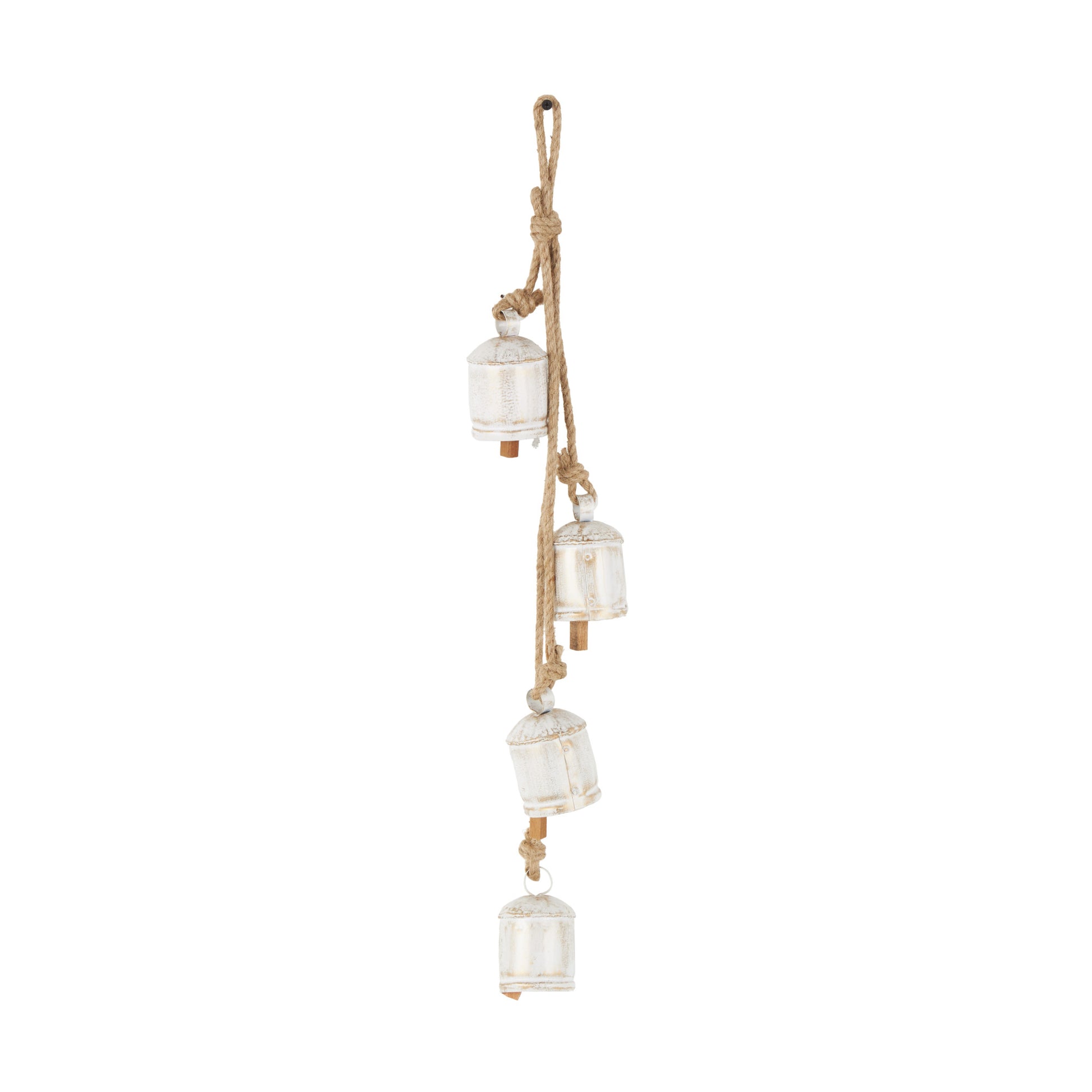 Metal Tibetan Inspired Indoor Outdoor Decorative Cow Bells with 4 Bells on Jute Hanging Rope
