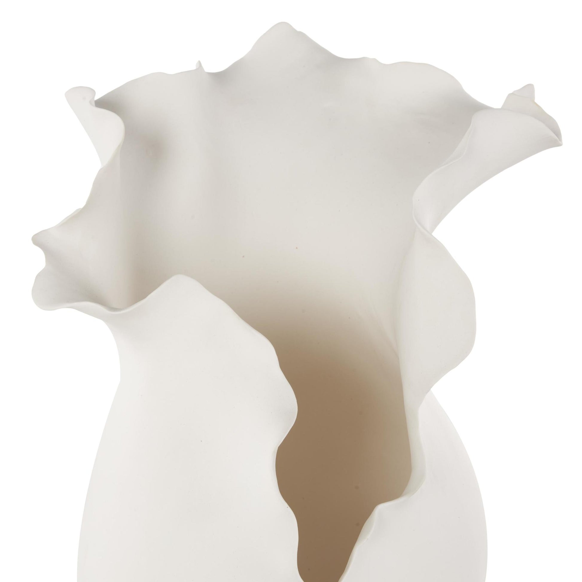 Abstract Ceramic Floral Inspired Decorative Vase with Wavy Folded Rim