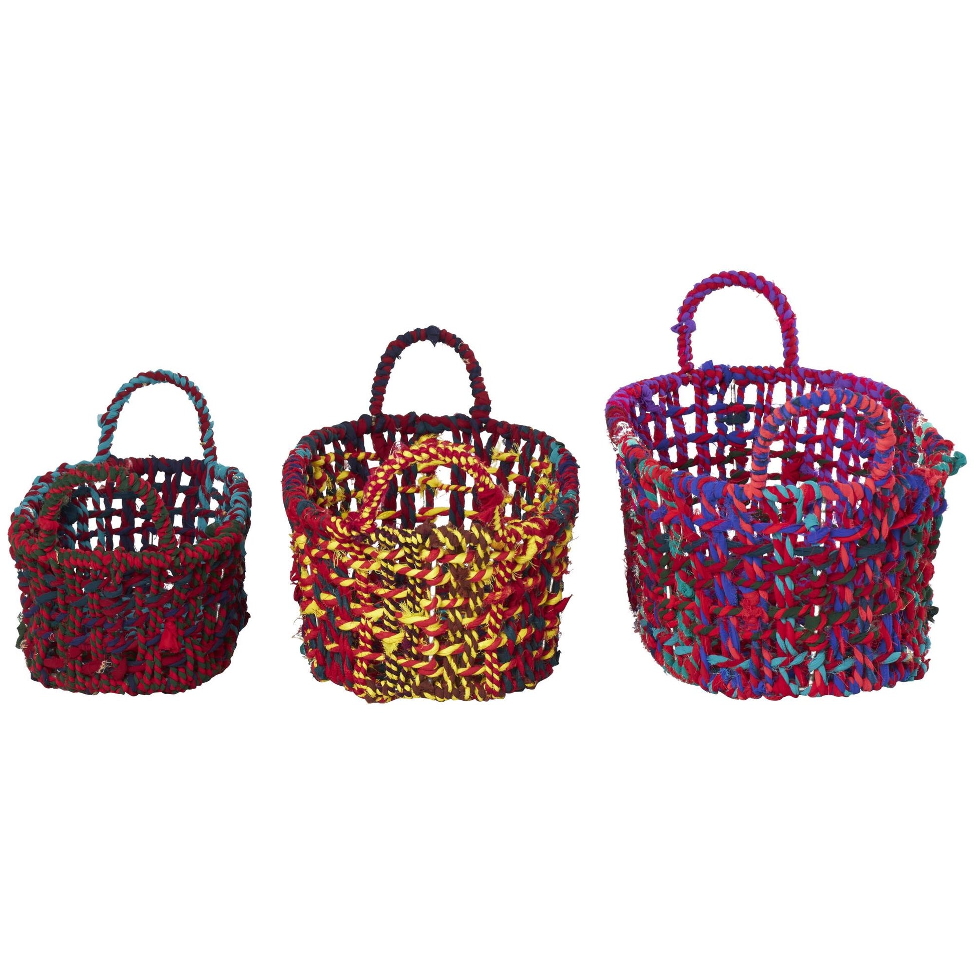 Set of 3 Cotton Fabric Handmade Decorative and Functional Storage Basket with Handles