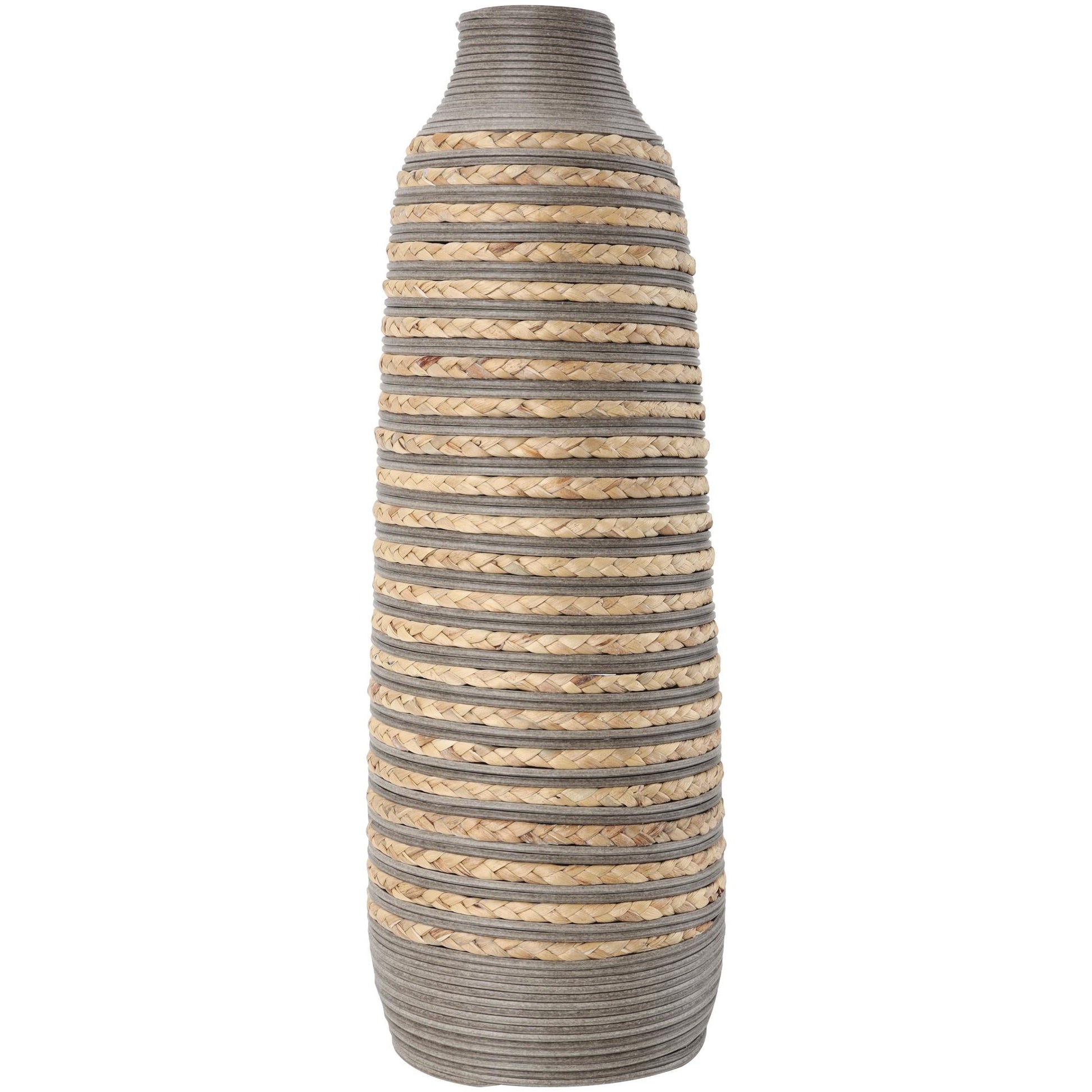Brown Seagrass Handmade Braided Decorative Vase with Layered Gray Paneling