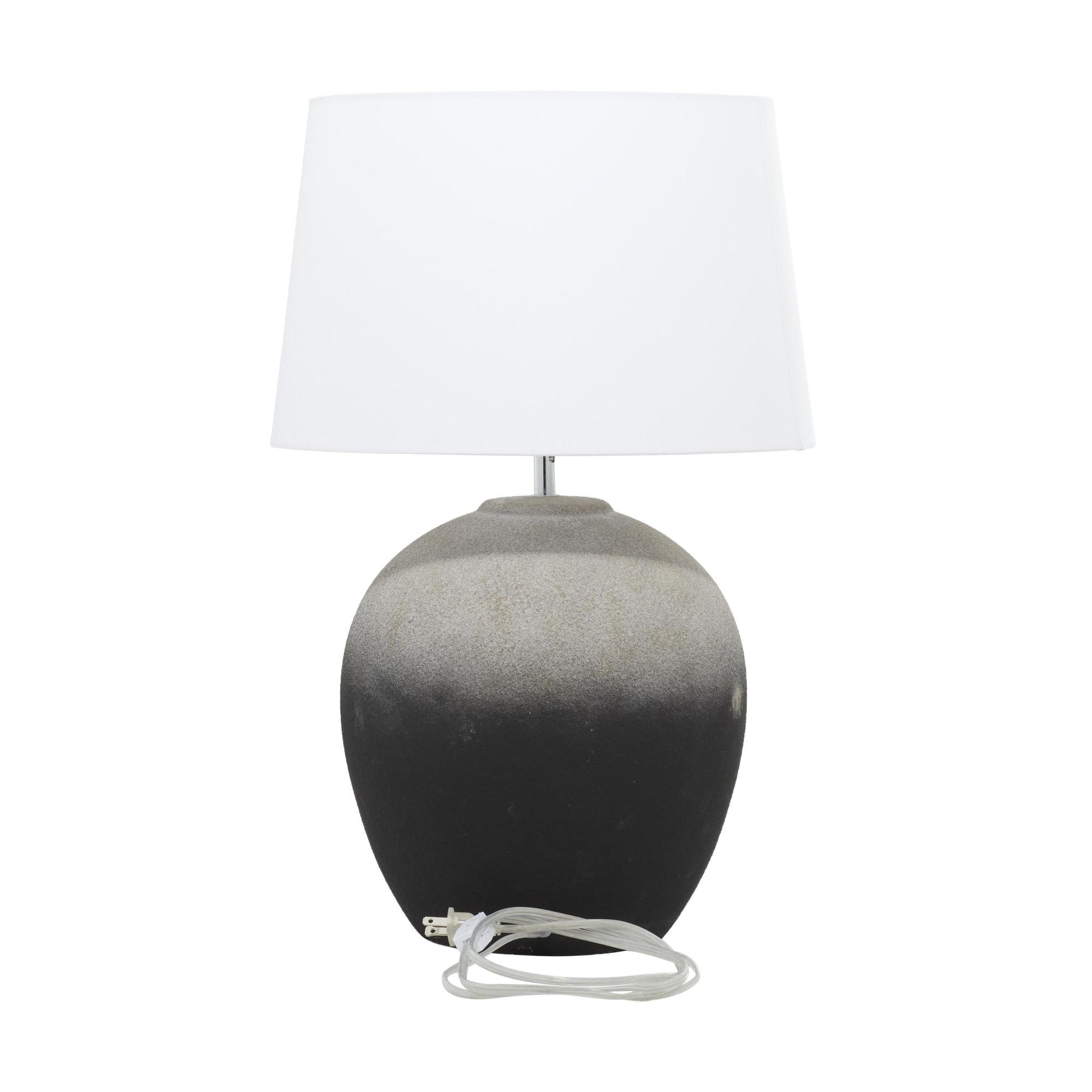 Black Ceramic Wide Rounded Textured Ombre Room Table Lamp with White Linen Shade